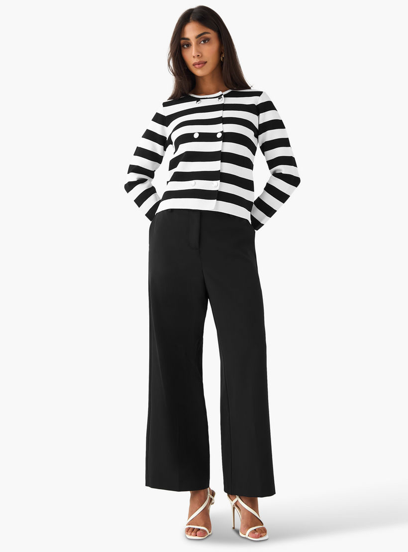 Regular Fit Striped Round Neck Cardigan-women-winterwear-cardigansandjumpers-cardigans-image-3