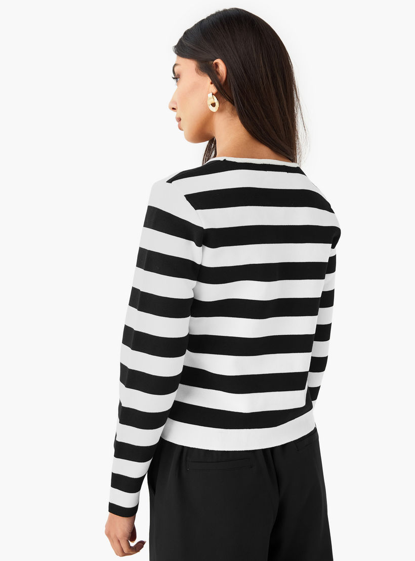 Regular Fit Striped Round Neck Cardigan-women-winterwear-cardigansandjumpers-cardigans-image-5