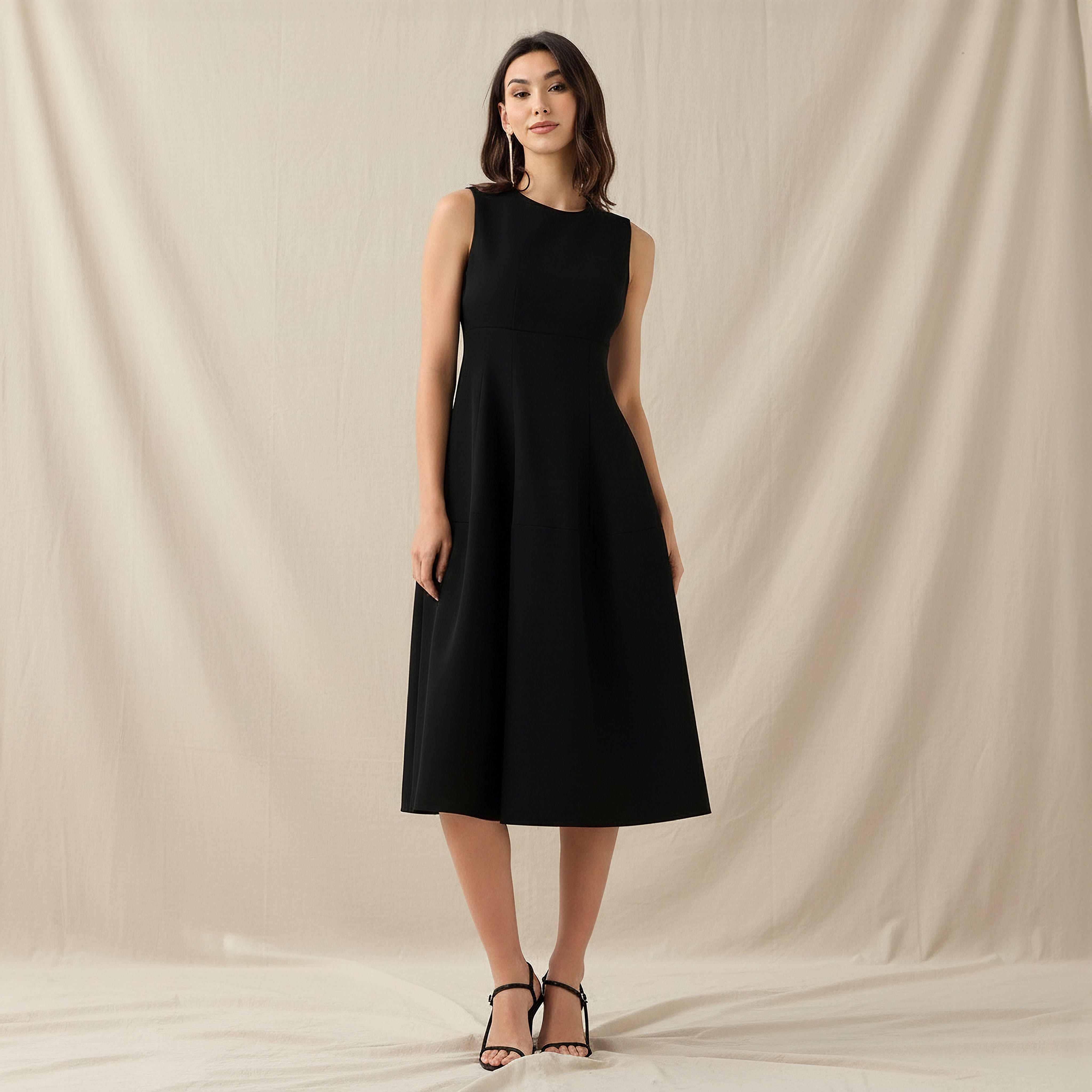 A-line Midi Dress with Pleated Detail-women-clothing-dresses-image-1