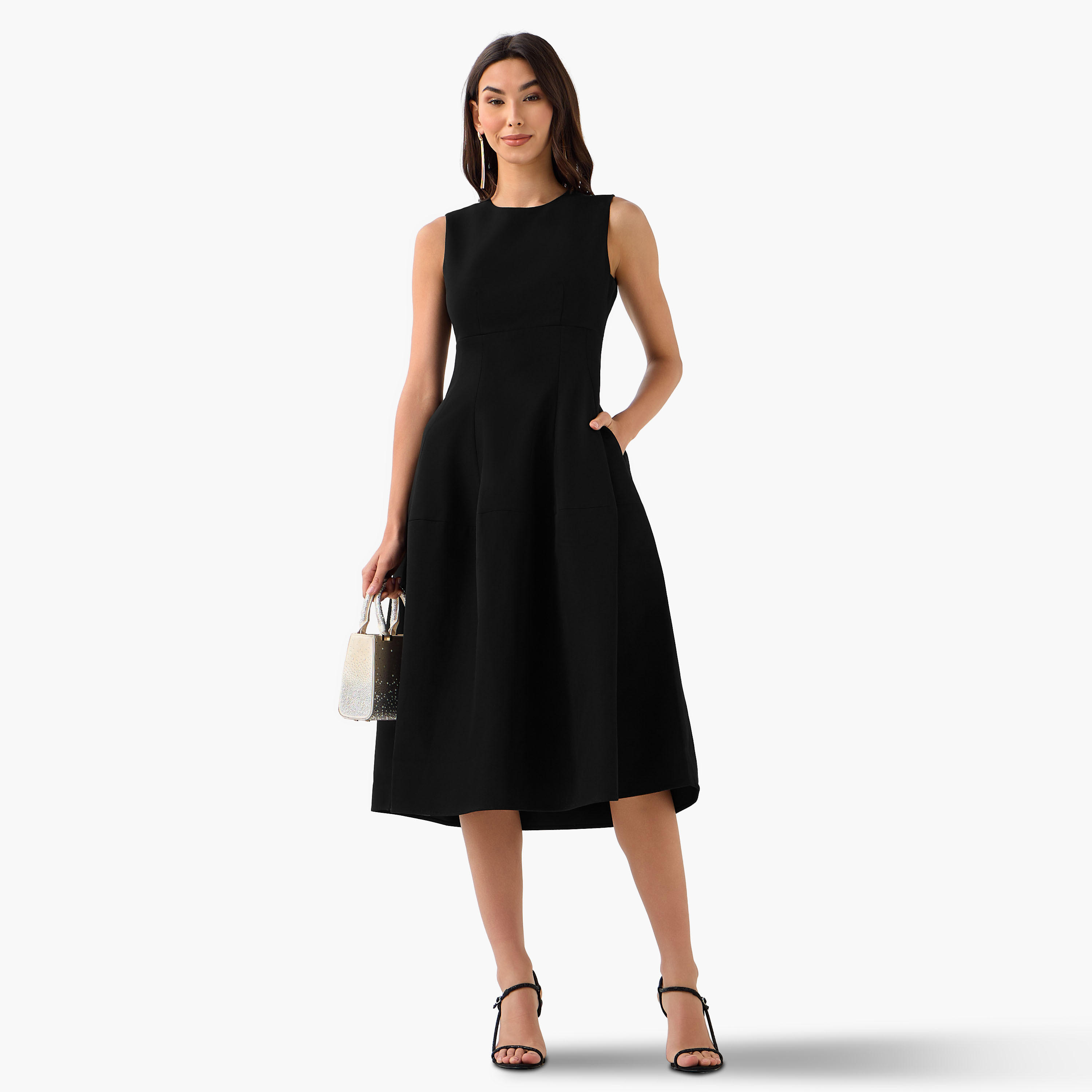 A-line Midi Dress with Pleated Detail-women-clothing-dresses-image-2