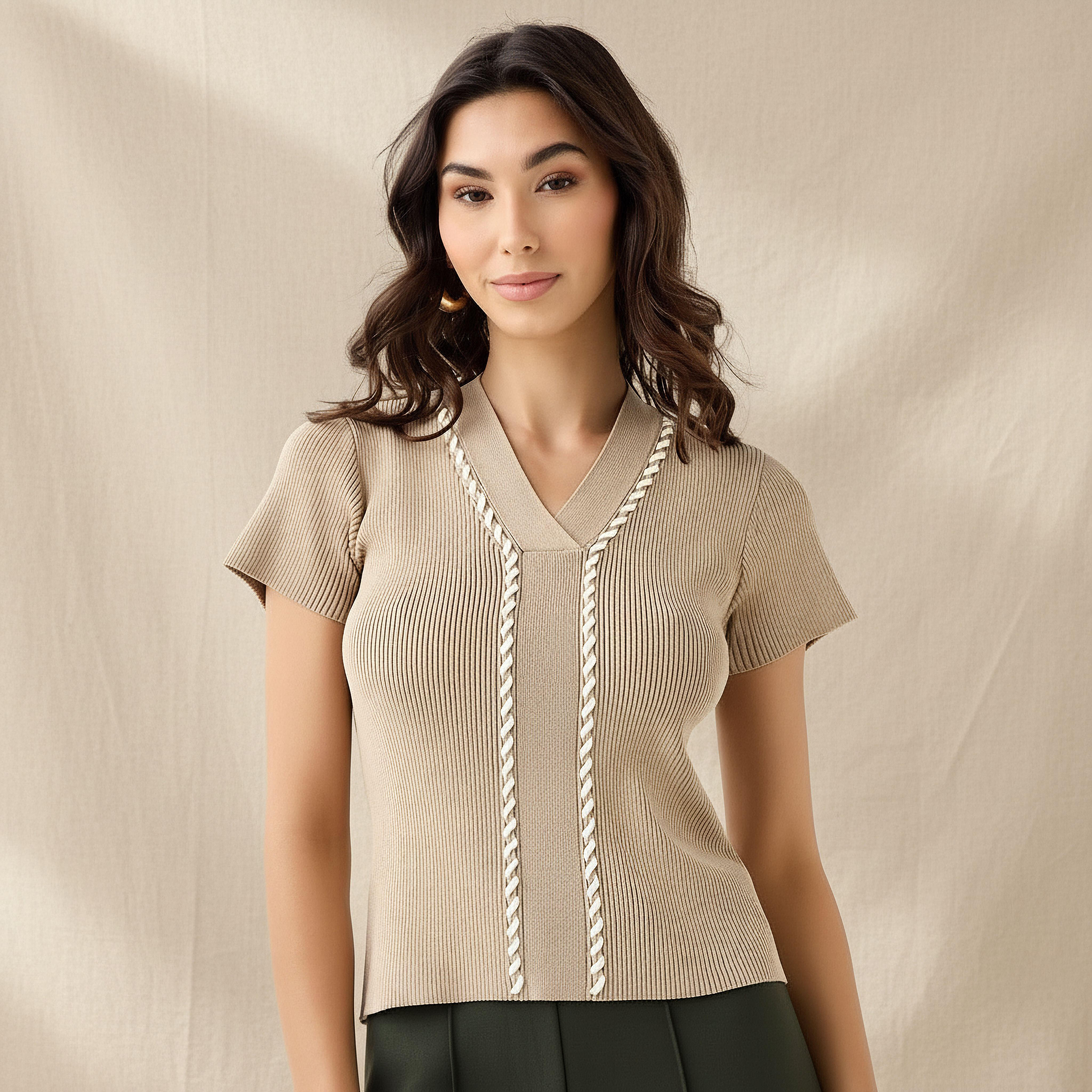 Regular Fit T-shirt with Cord Detail-women-clothing-tshirts-image-1
