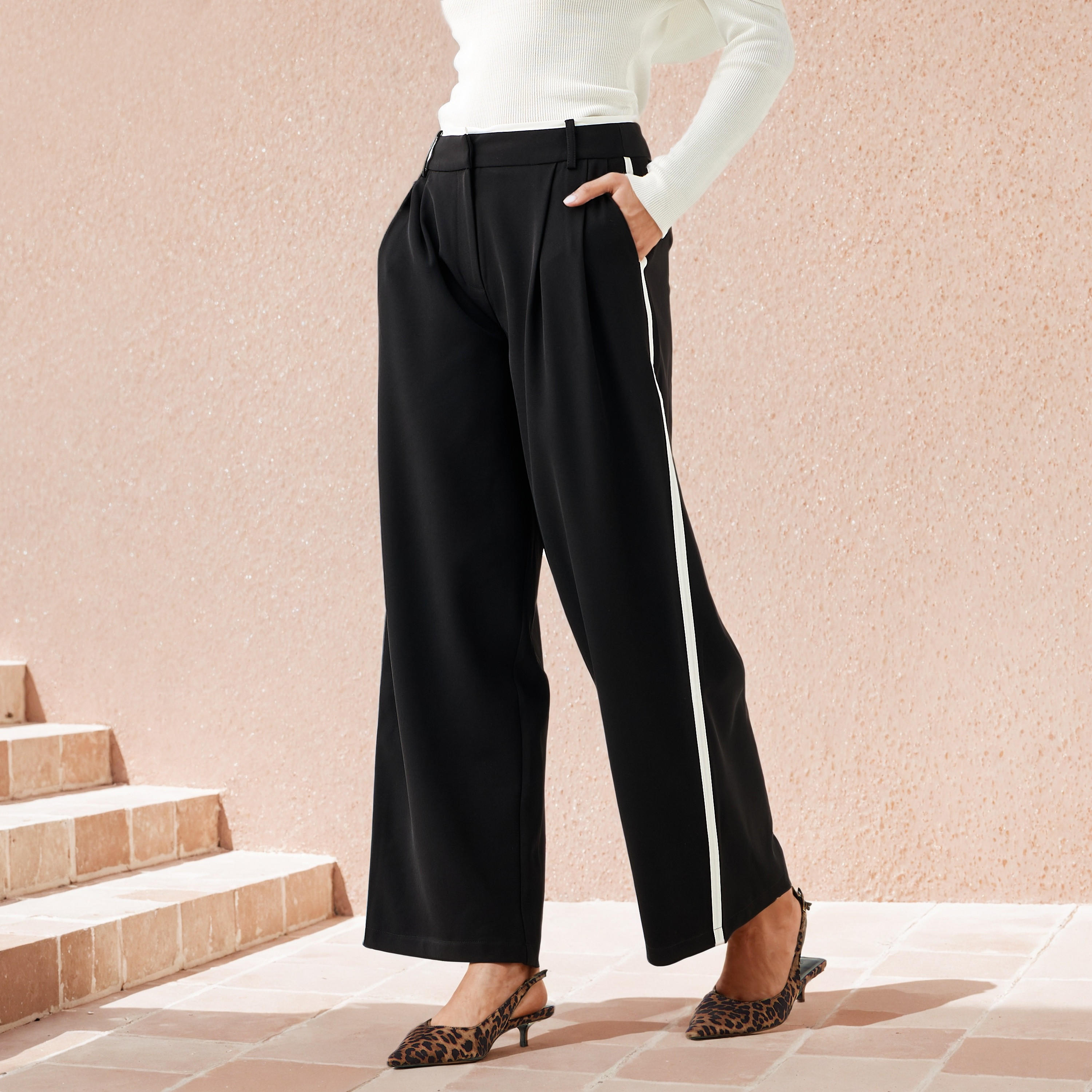 Contrast Side Panel Pants-women-clothing-bottoms-trousers-image-2