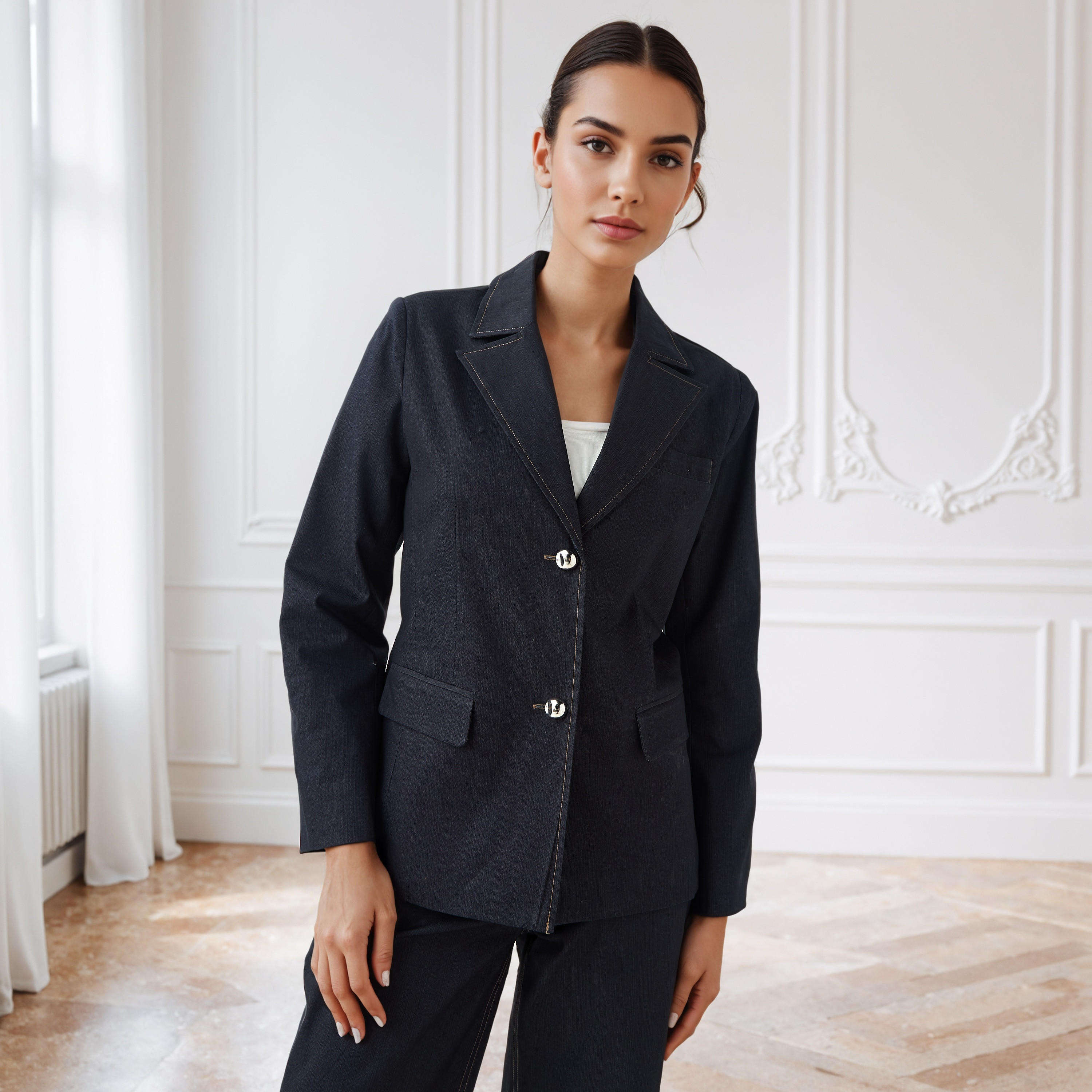 Denim Blazer with Notched Lapel-women-winterwear-coatsandjackets-jackets-image-1