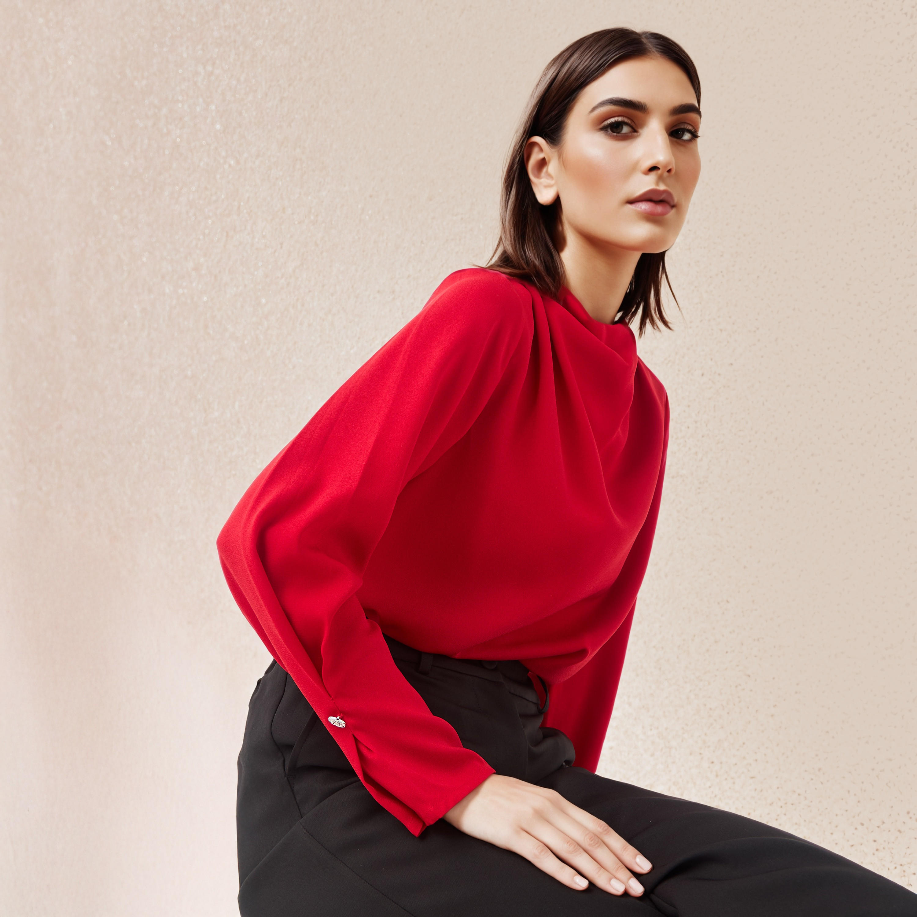 Draped Cowl Neck Crepe Top-women-clothing-shirtsandblouses-blouses-image-1
