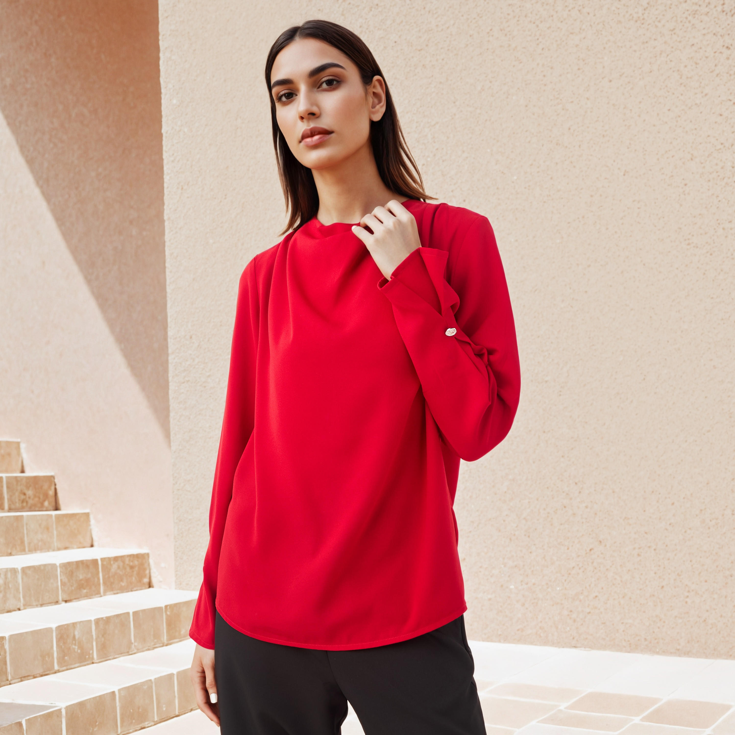 Draped Cowl Neck Crepe Top-women-clothing-shirtsandblouses-blouses-image-3