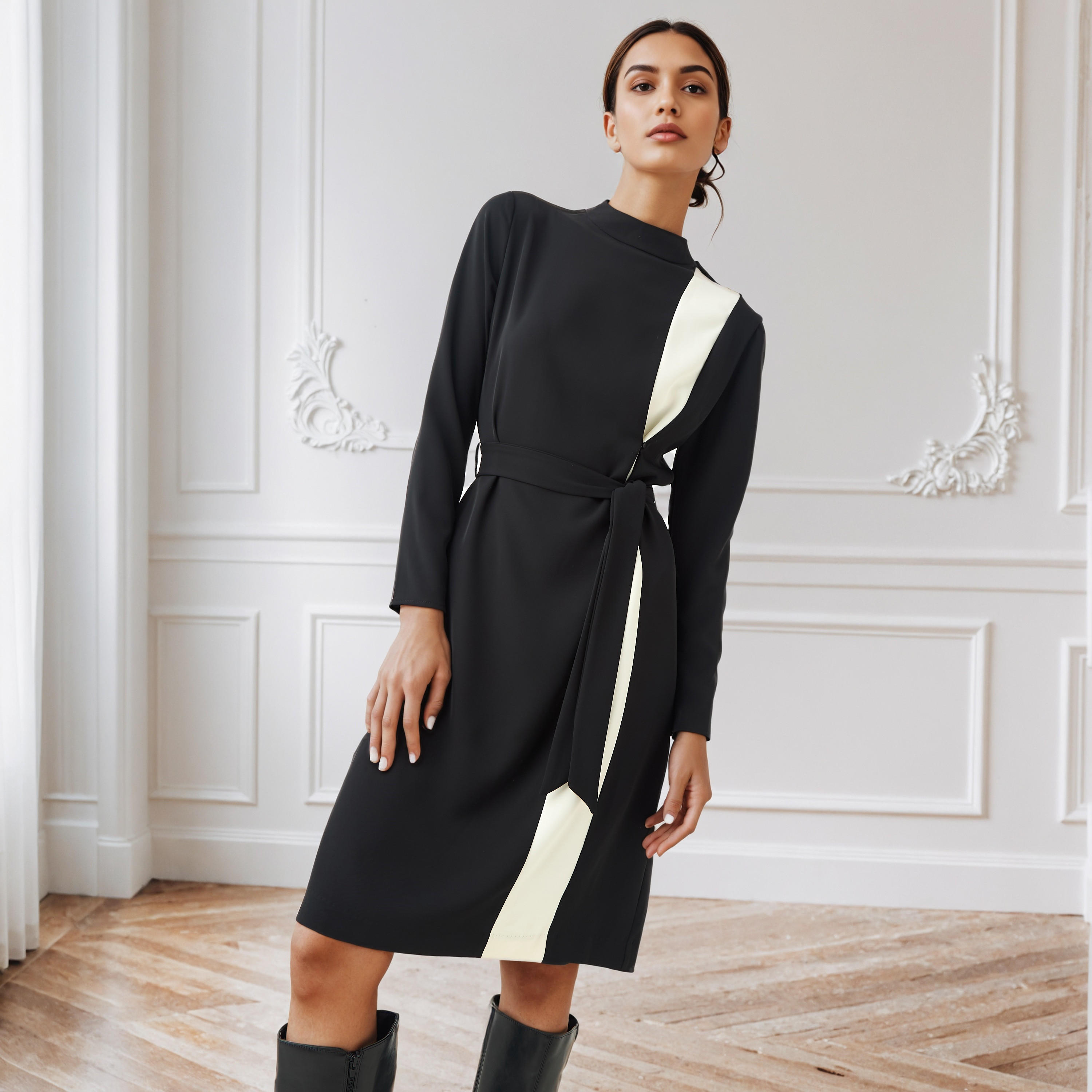 Colourblock Midi Dress with Slit Detail-women-clothing-dresses-image-1