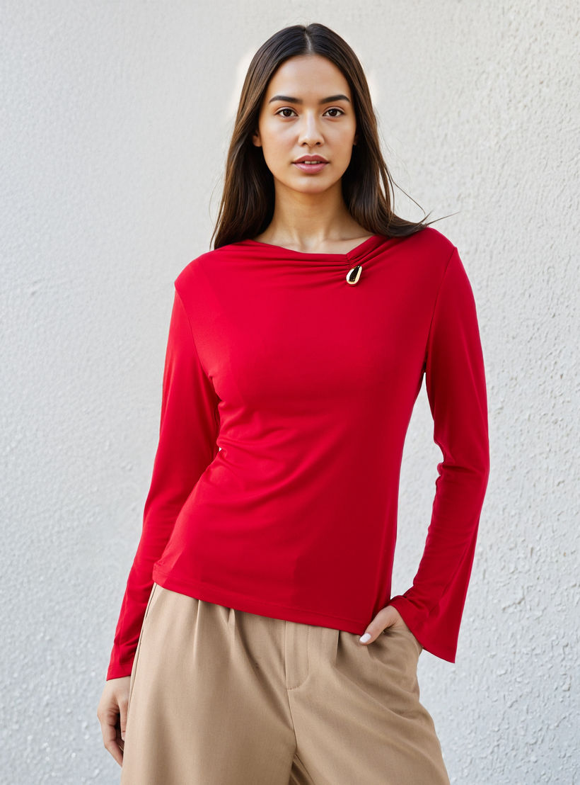 بلوزة بكشكش وأكمام جرس-women-clothing-tshirts-image-1