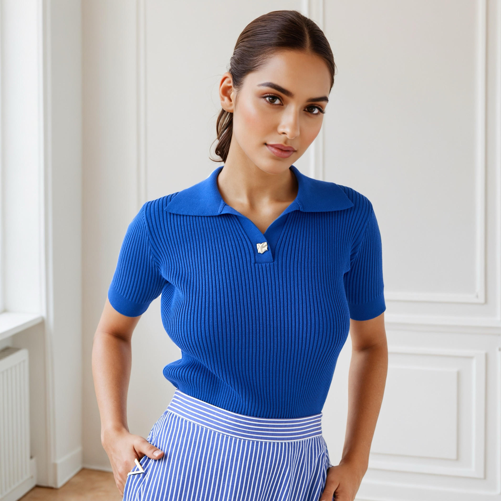 Ribbed Collared Polo T-shirt-women-clothing-tshirts-image-6