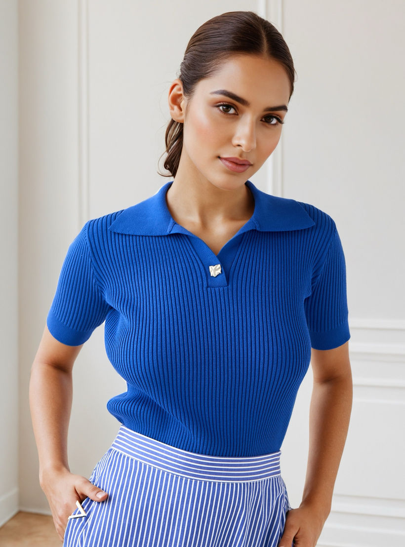 Ribbed Collared Polo T-shirt-women-clothing-tshirts-image-6