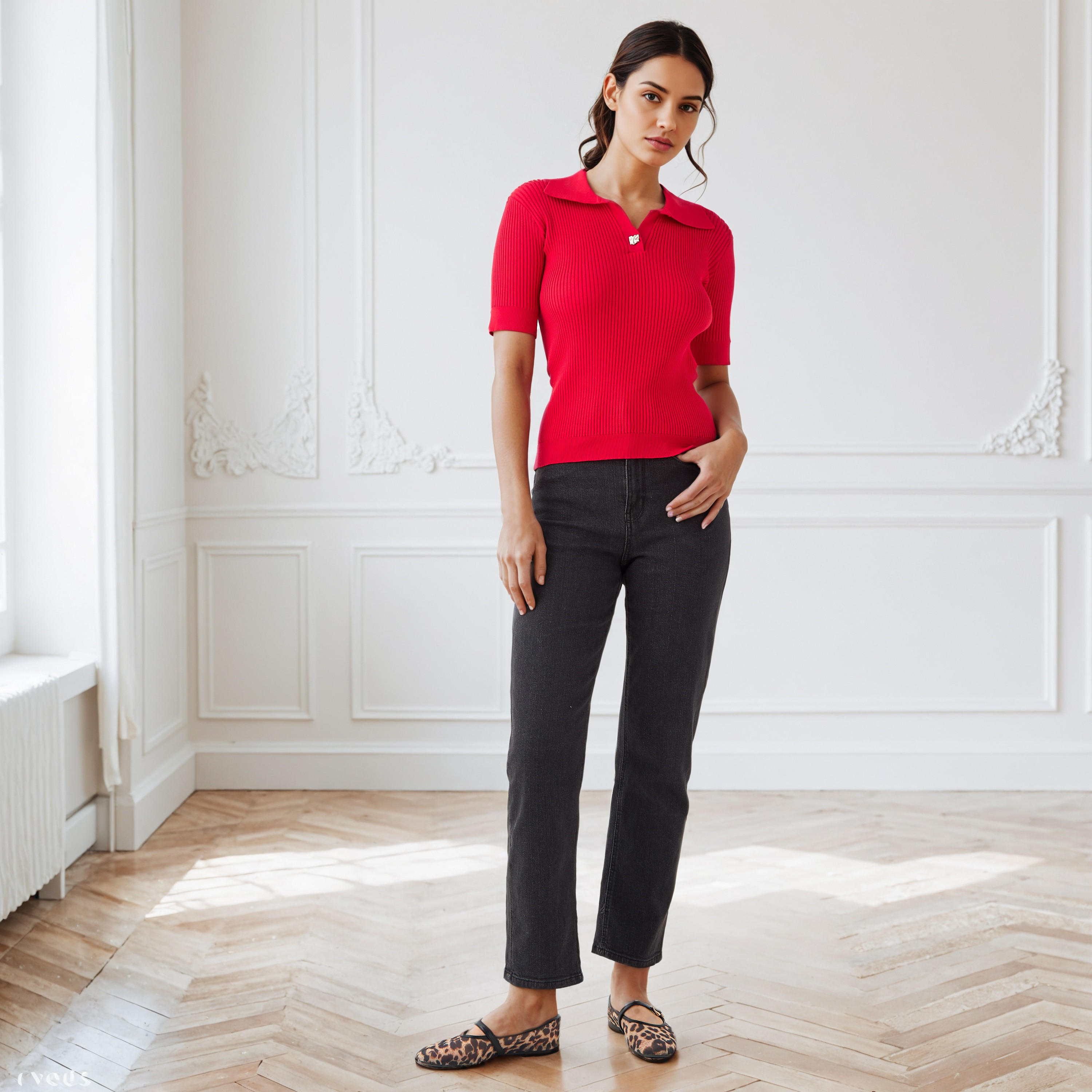 Ribbed Collared Polo T-shirt-women-clothing-tshirts-image-2