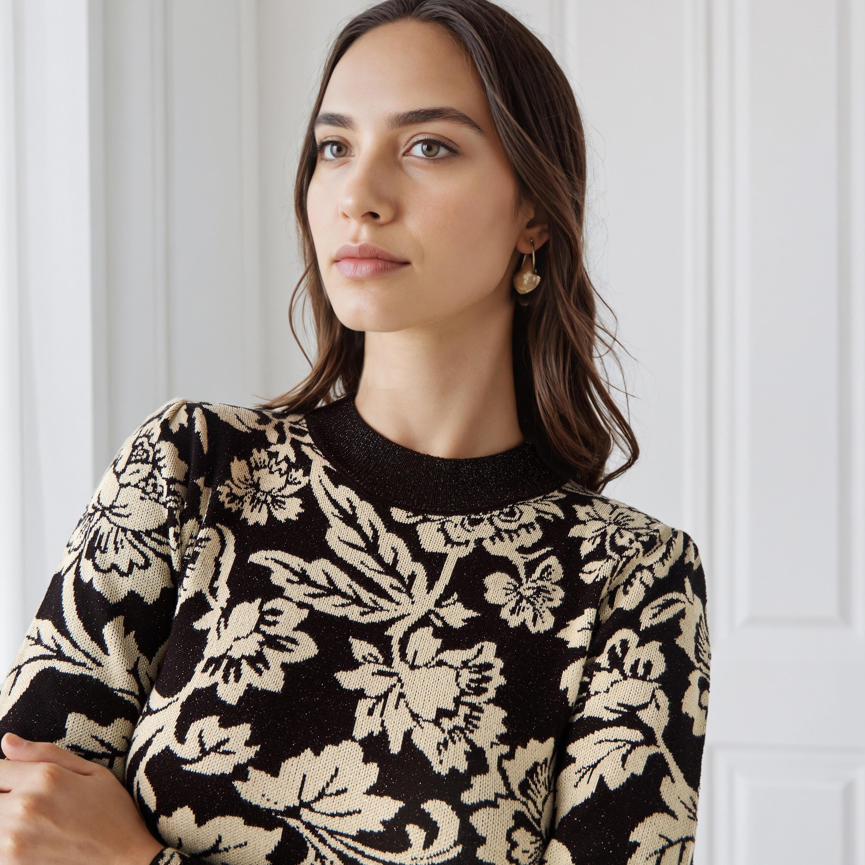 Floral Jacquard Textured Midi Dress-women-clothing-dresses-image-5