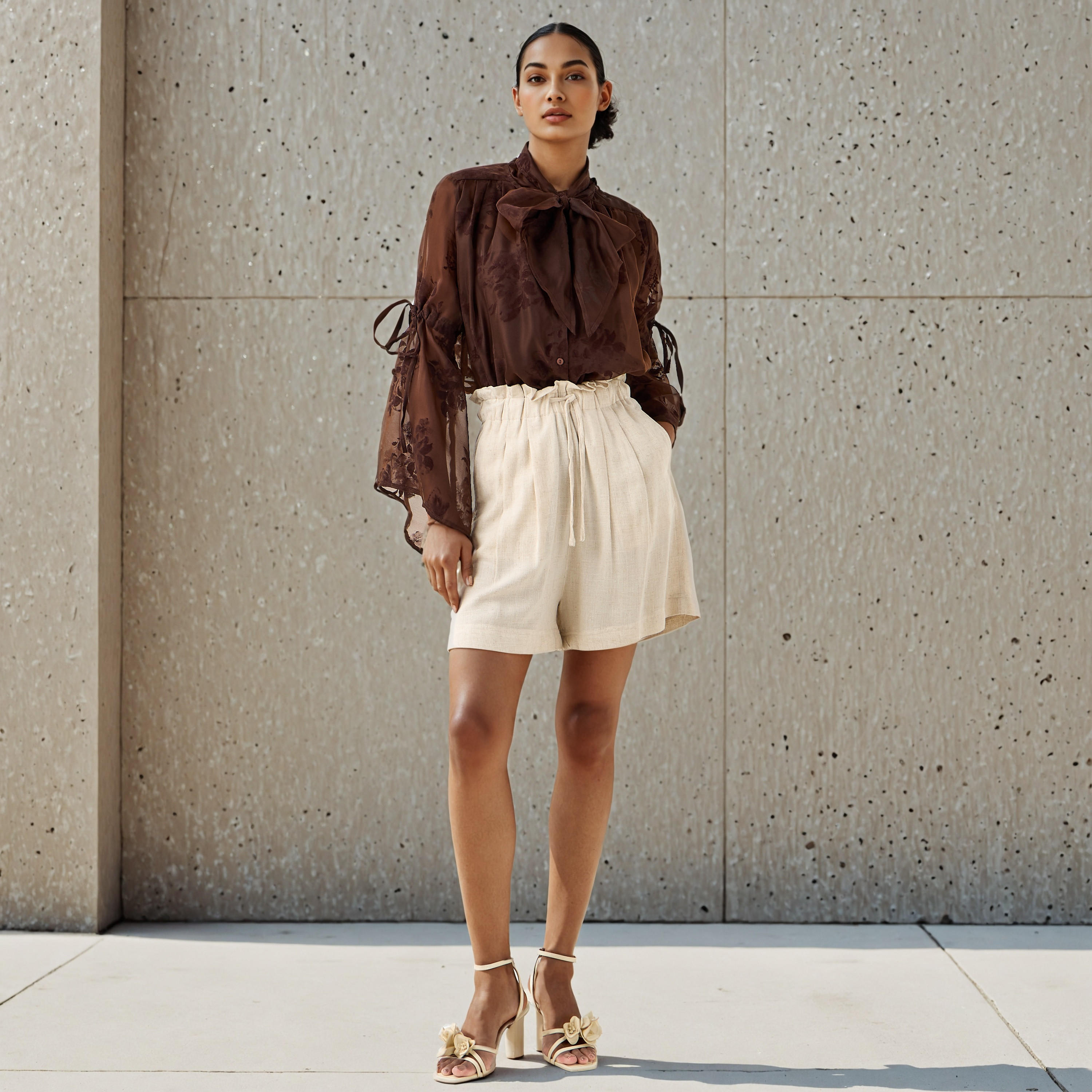 Pussybow Collar Top with Tie-Up Detail-women-clothing-shirtsandblouses-blouses-image-2