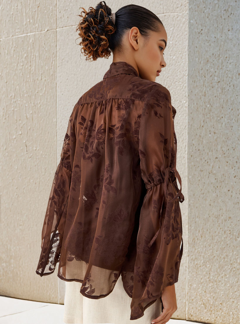 Pussybow Collar Top with Tie-Up Detail-women-clothing-shirtsandblouses-blouses-image-4