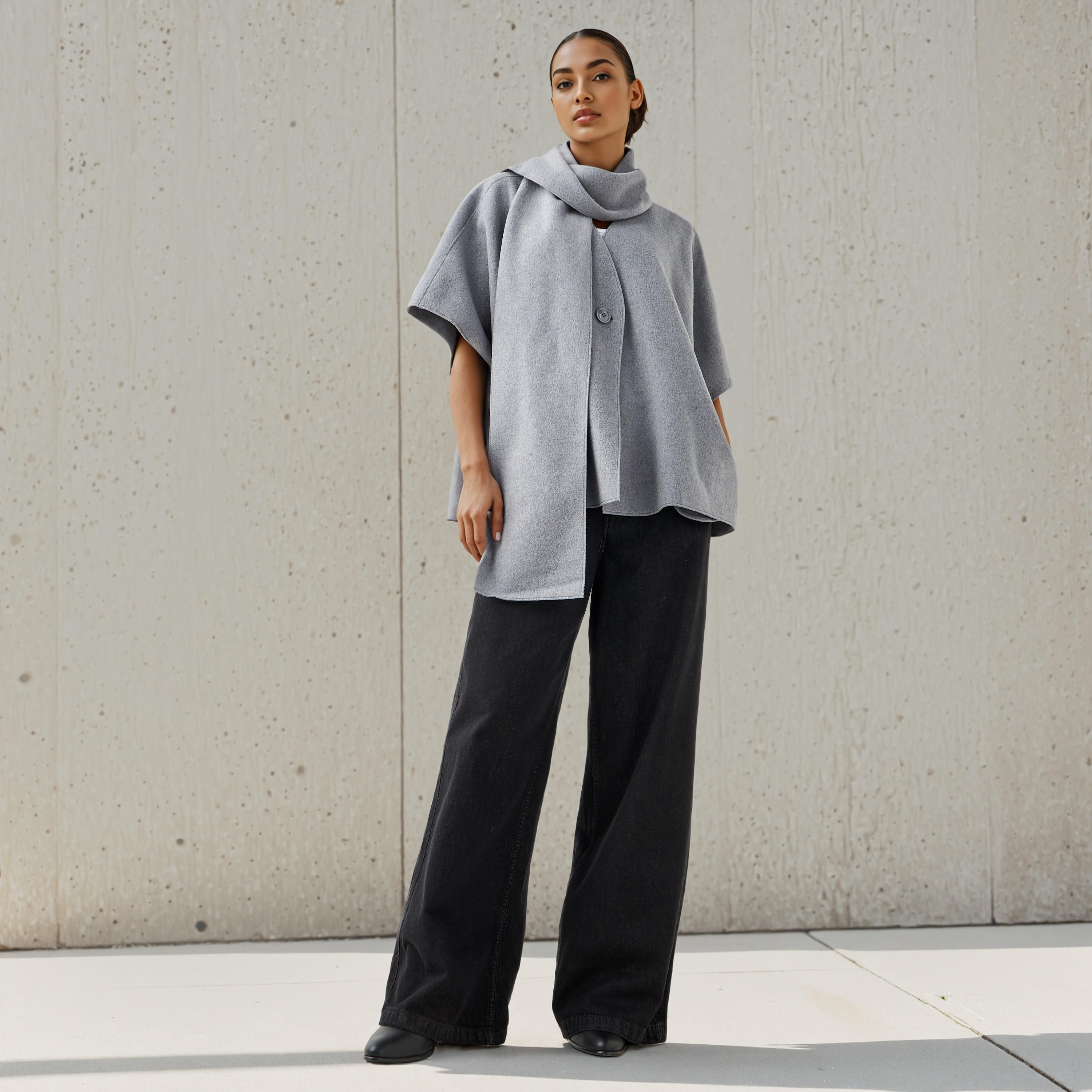 بونشو غير متماثل بارز الملمس بتفاصيل وشاح-women-winterwear-cardigansandjumpers-cardigans-image-2