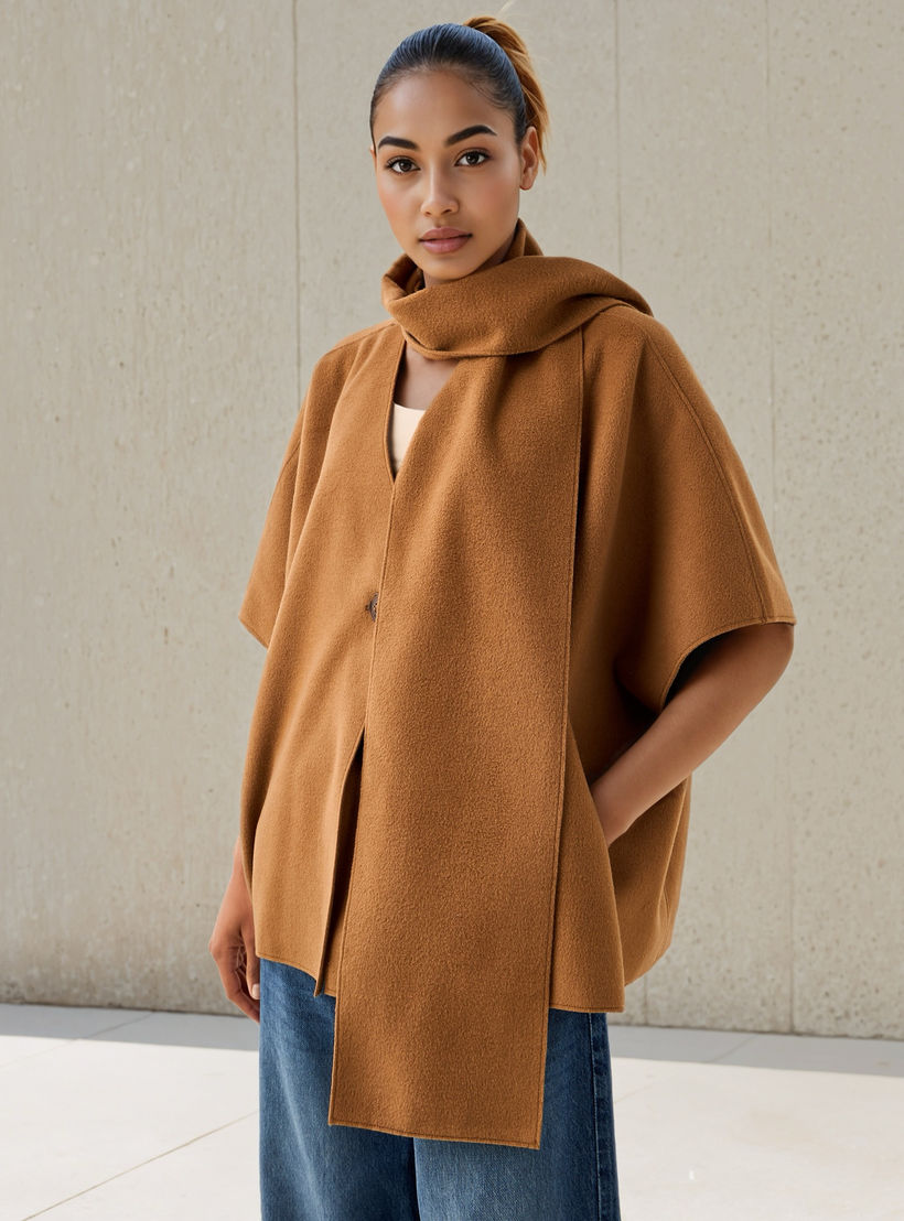 بونشو غير متماثل بارز الملمس بتفاصيل وشاح-women-winterwear-cardigansandjumpers-cardigans-image-1