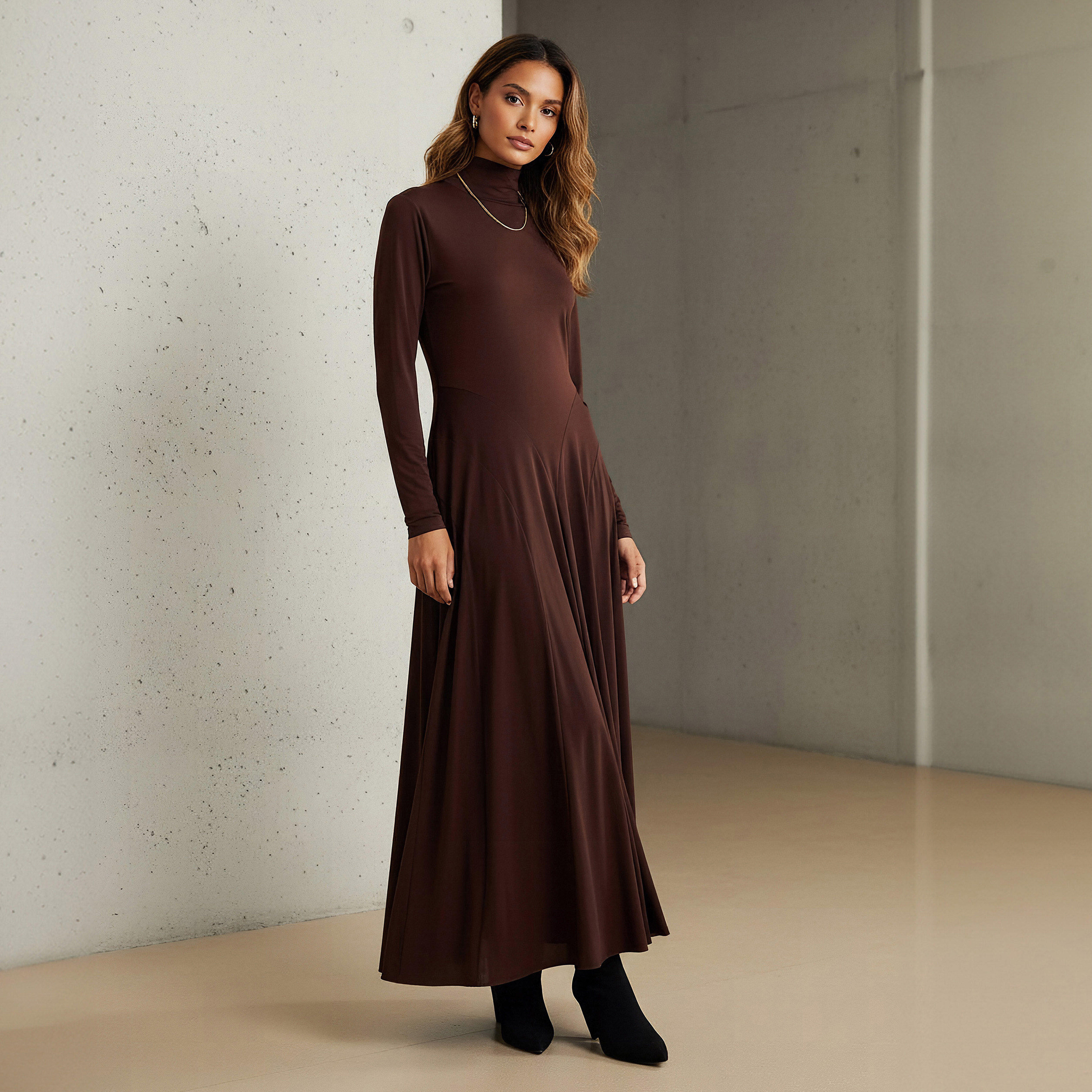 Panelled Maxi Dress with Long Sleeves-women-clothing-dresses-image-1