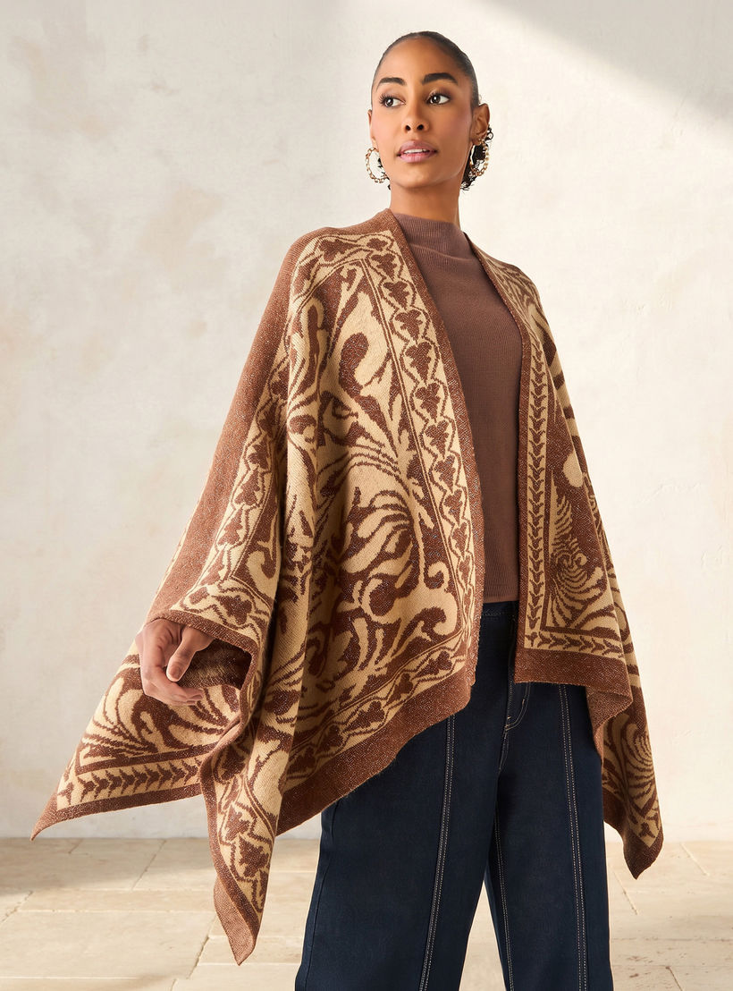 Relaxed Fit Asymmetric Jacquard Poncho-women-winterwear-cardigansandjumpers-cardigans-image-1