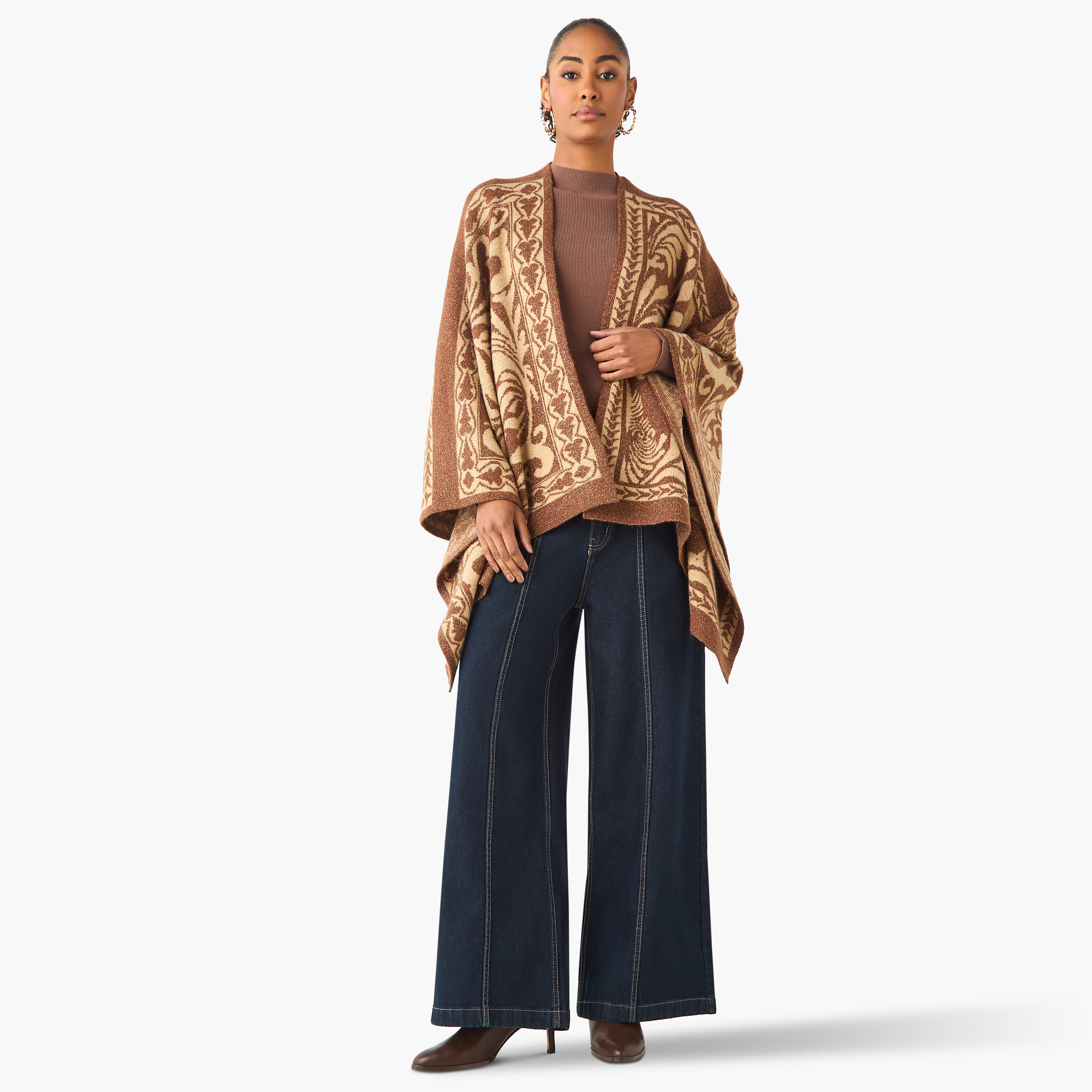 Relaxed Fit Asymmetric Jacquard Poncho-women-winterwear-cardigansandjumpers-cardigans-image-2