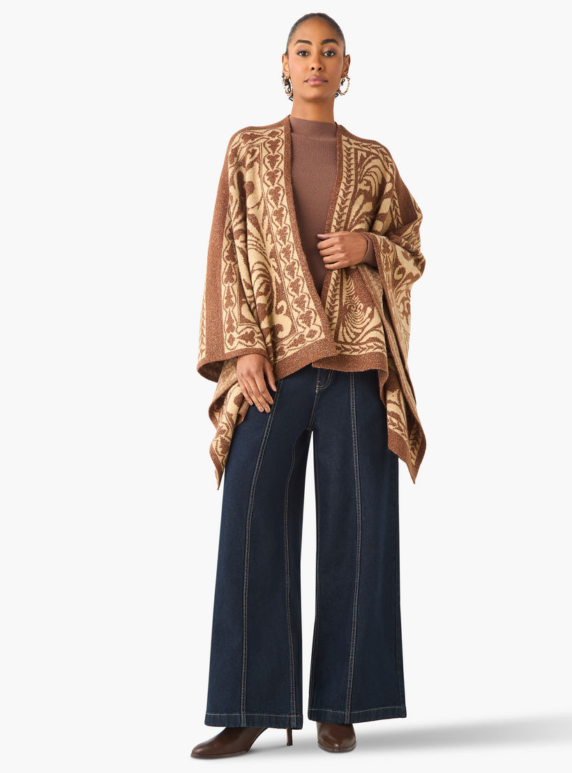 Relaxed Fit Asymmetric Jacquard Poncho-women-winterwear-cardigansandjumpers-cardigans-image-2