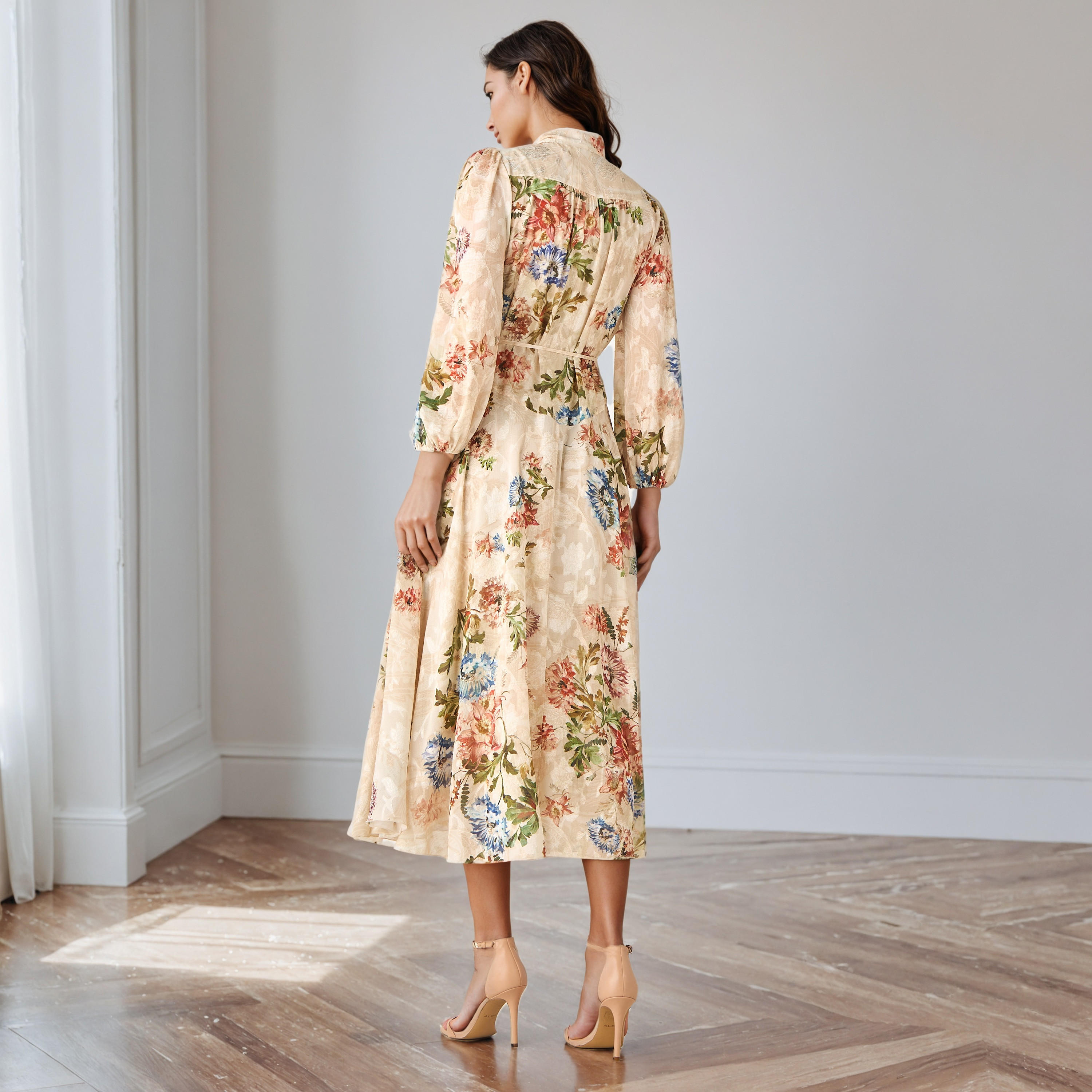 Floral Print Midi Dress with Neck Tie-Up-women-clothing-dresses-image-4
