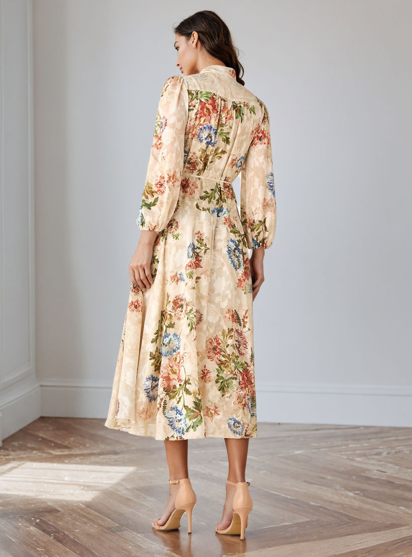 Floral Print Midi Dress with Neck Tie-Up-women-clothing-dresses-image-4