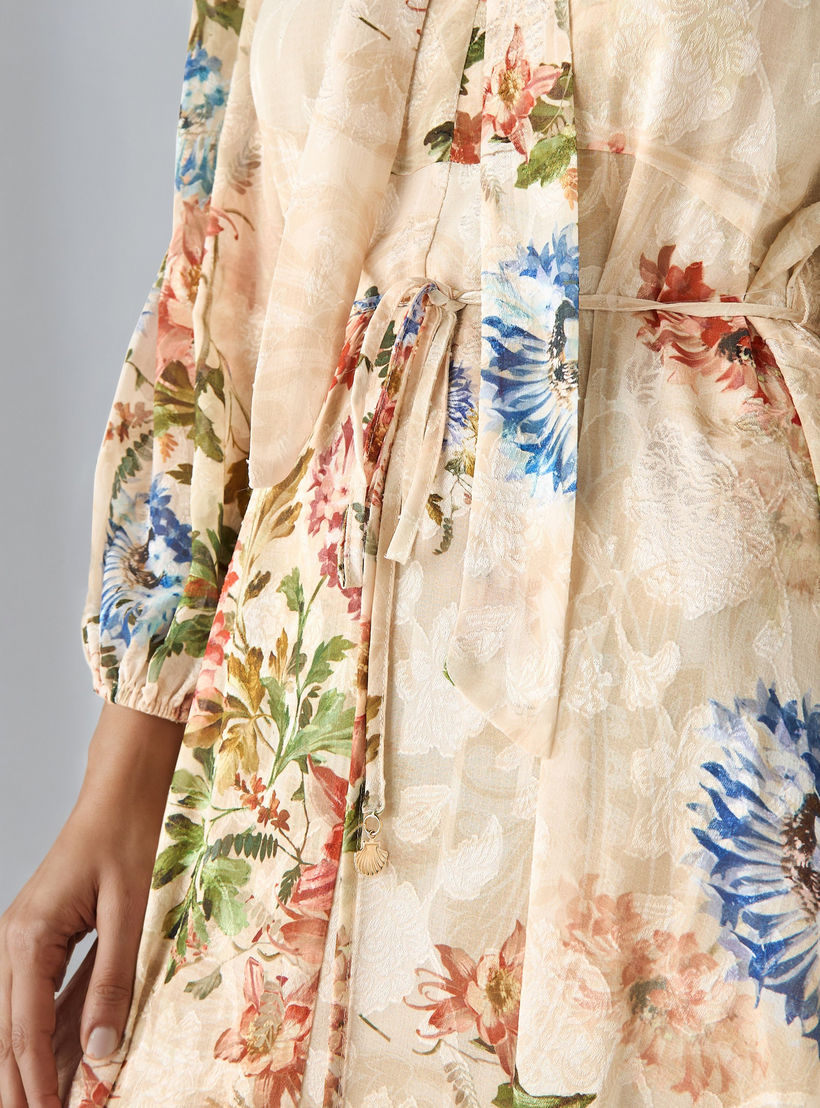 Floral Print Midi Dress with Neck Tie-Up-women-clothing-dresses-image-5