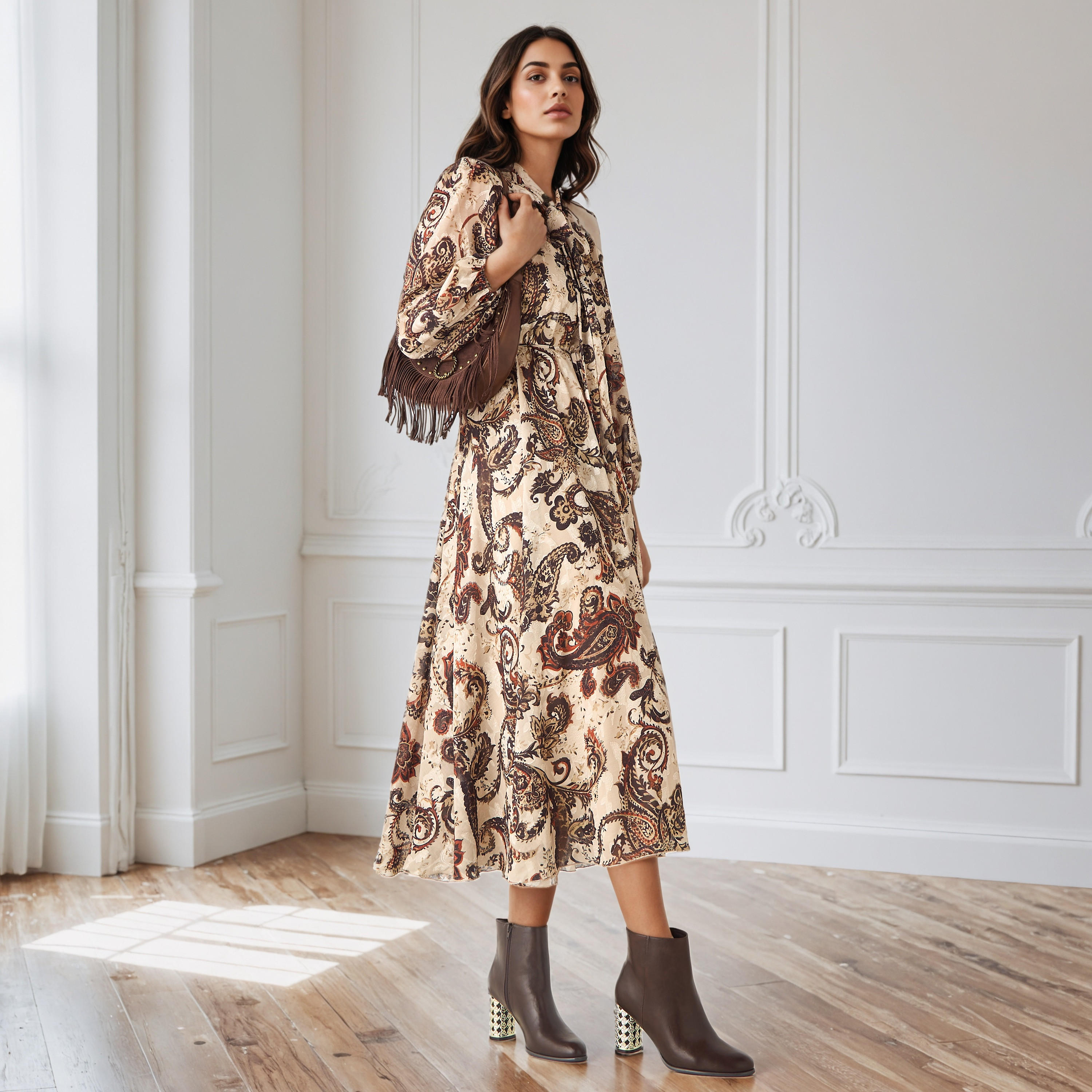 فستان ميدي بطبعات وياقة ربط-women-clothing-dresses-image-4