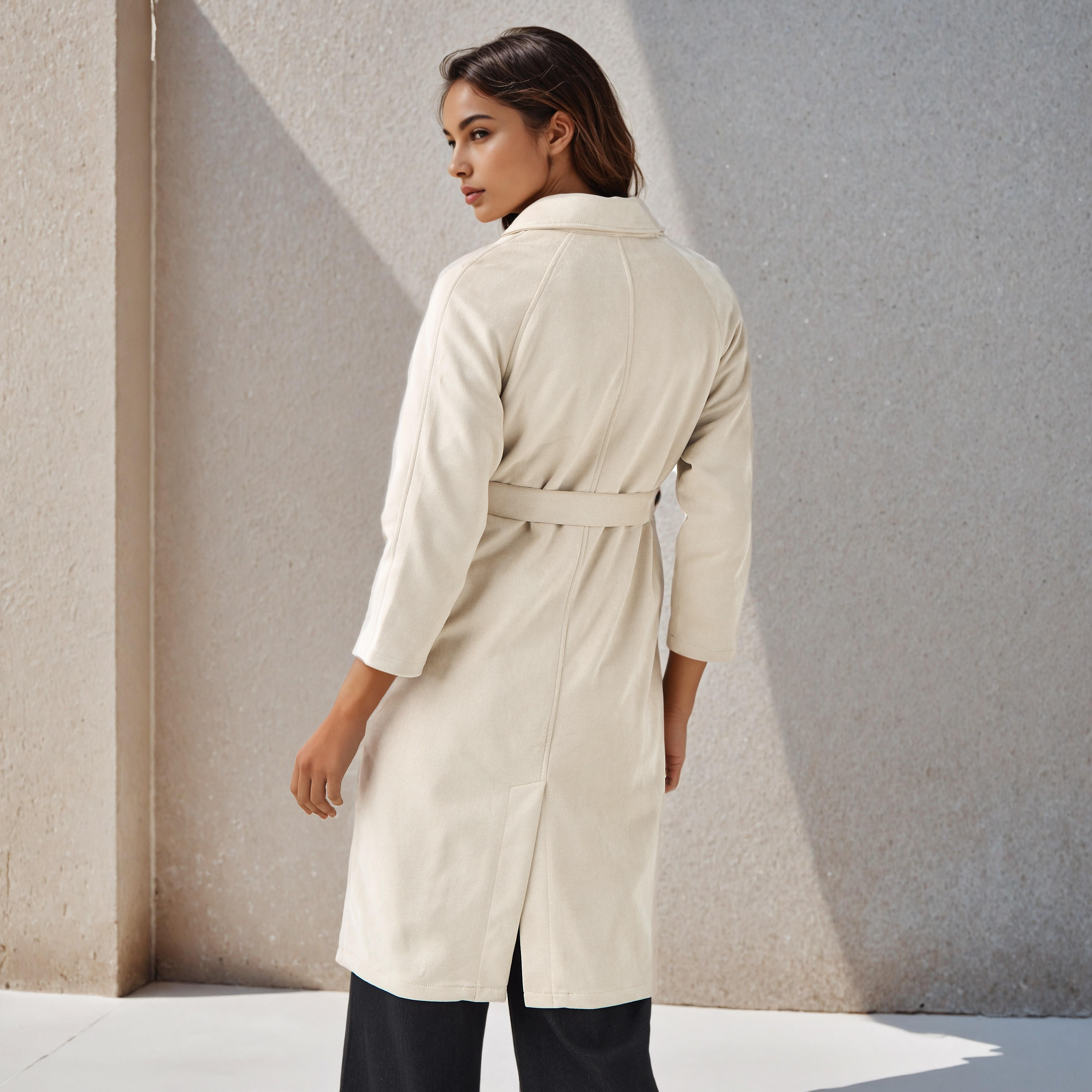 جاكيت ترانش طويل جلد سويدي بحزام ربط-women-clothing-coatsandjackets-coats-image-3
