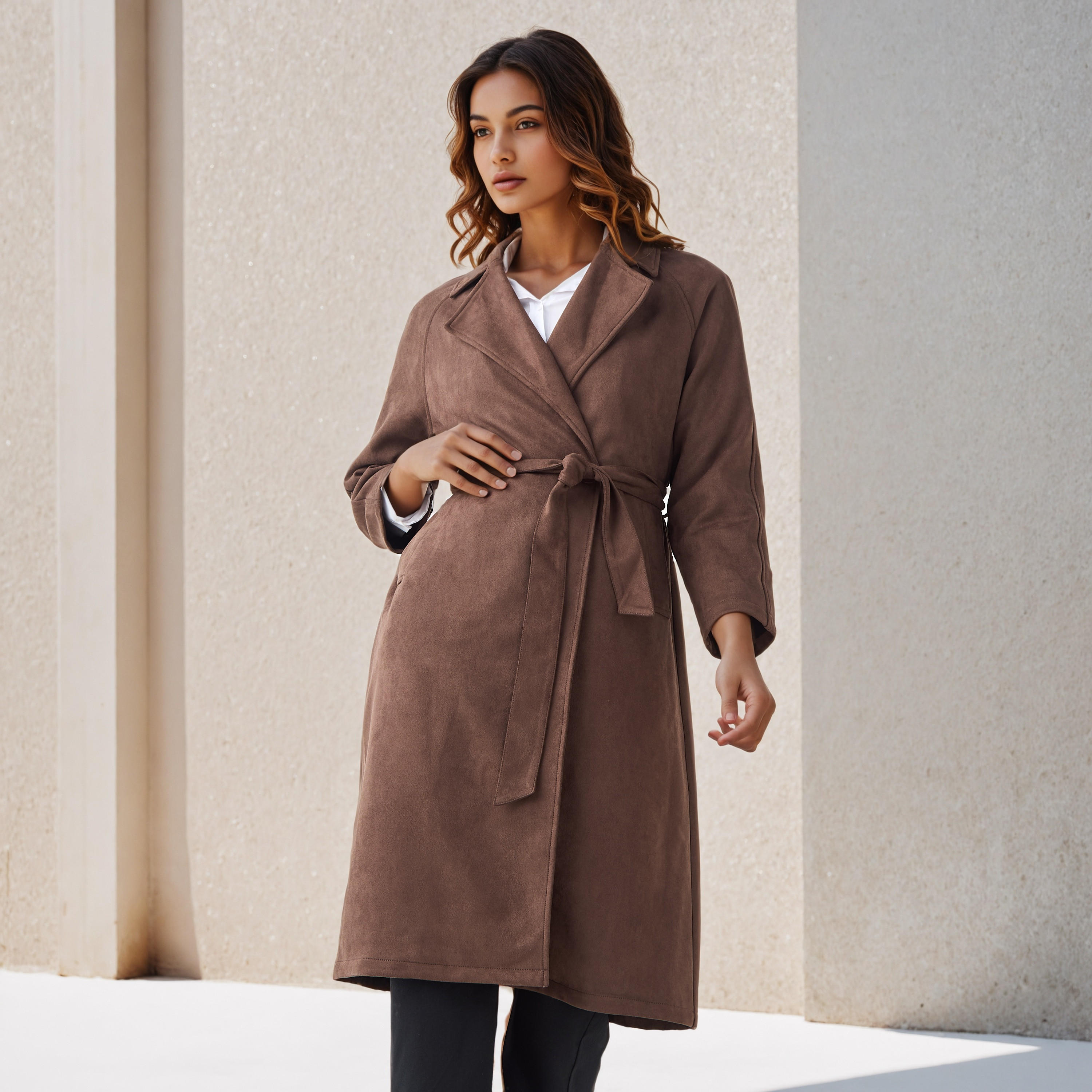 Long Suede Trench Coat with Tie-Up Belt-women-clothing-coatsandjackets-coats-image-1