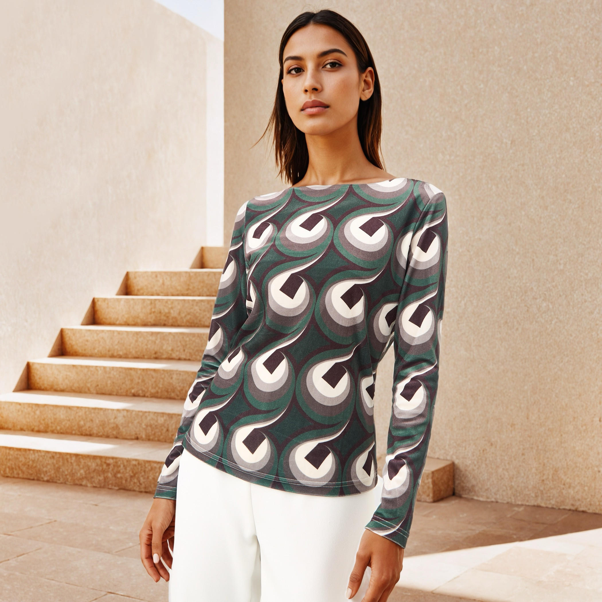 Printed Velvet Top-women-clothing-tshirts-image-1