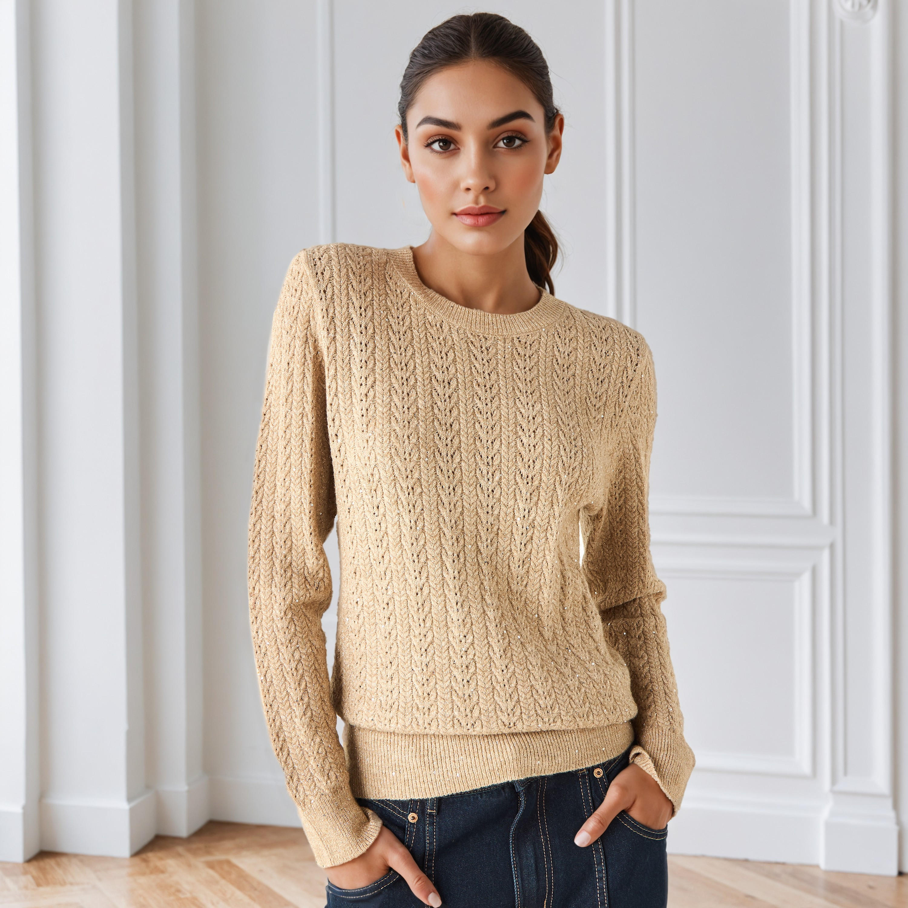 Regular Fit Cable Knit Crew Neck Sweater-women-clothing-cardigansandjumpers-jumpers-image-1