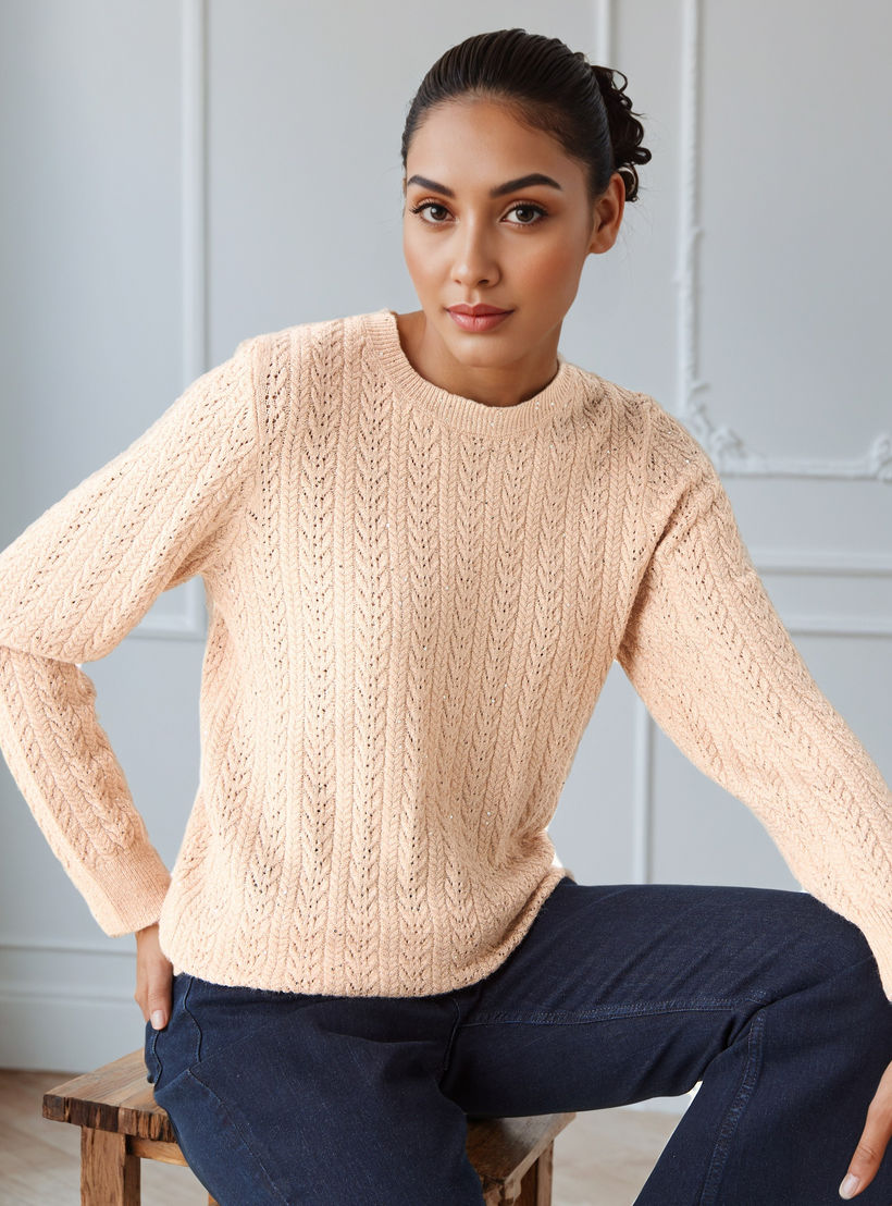 Regular Fit Cable Knit Crew Neck Sweater-women-clothing-cardigansandjumpers-jumpers-image-1