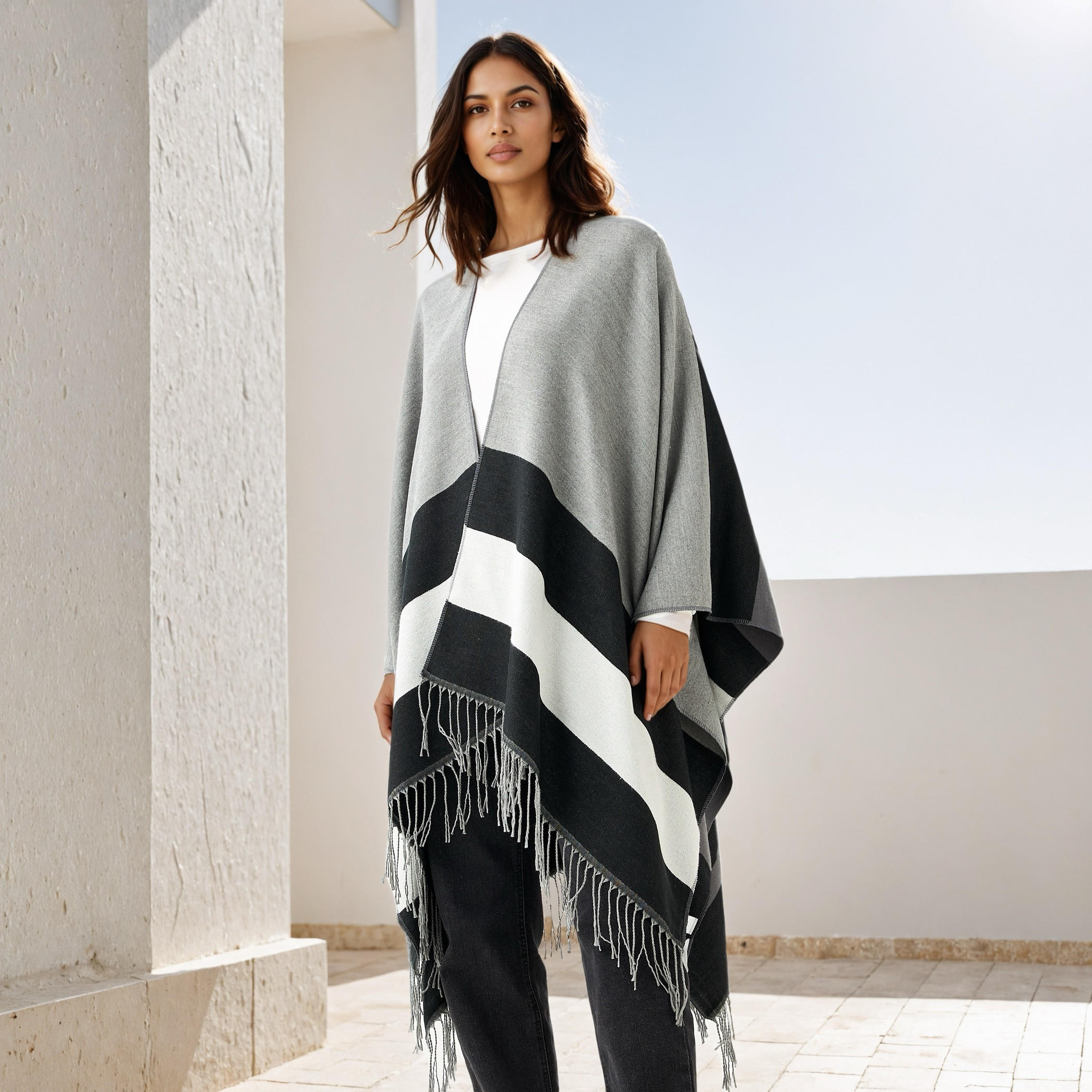 Jacquard Poncho with Fringe Detail-women-winterwear-cardigansandjumpers-cardigans-image-1