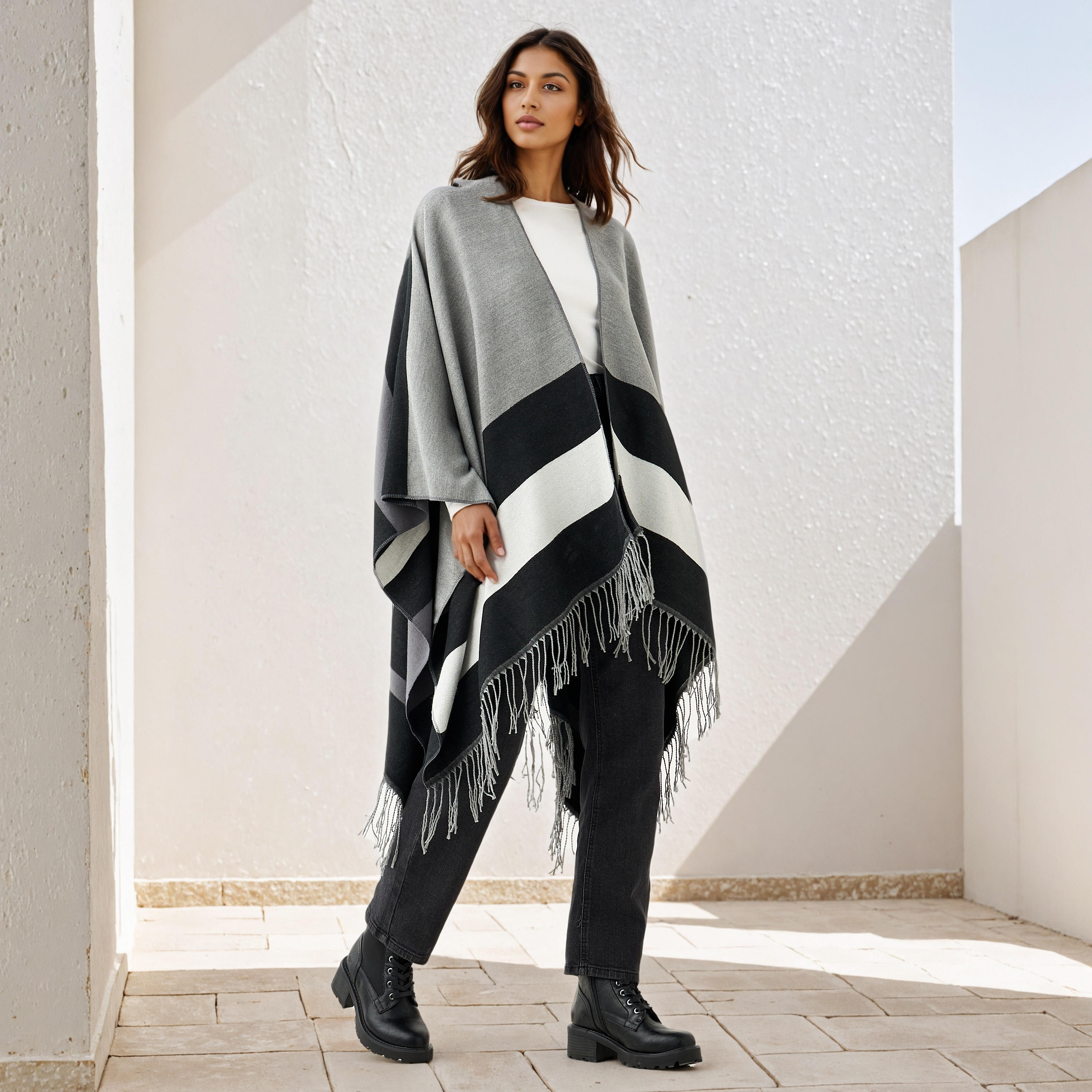 Jacquard Poncho with Fringe Detail-women-winterwear-cardigansandjumpers-cardigans-image-2