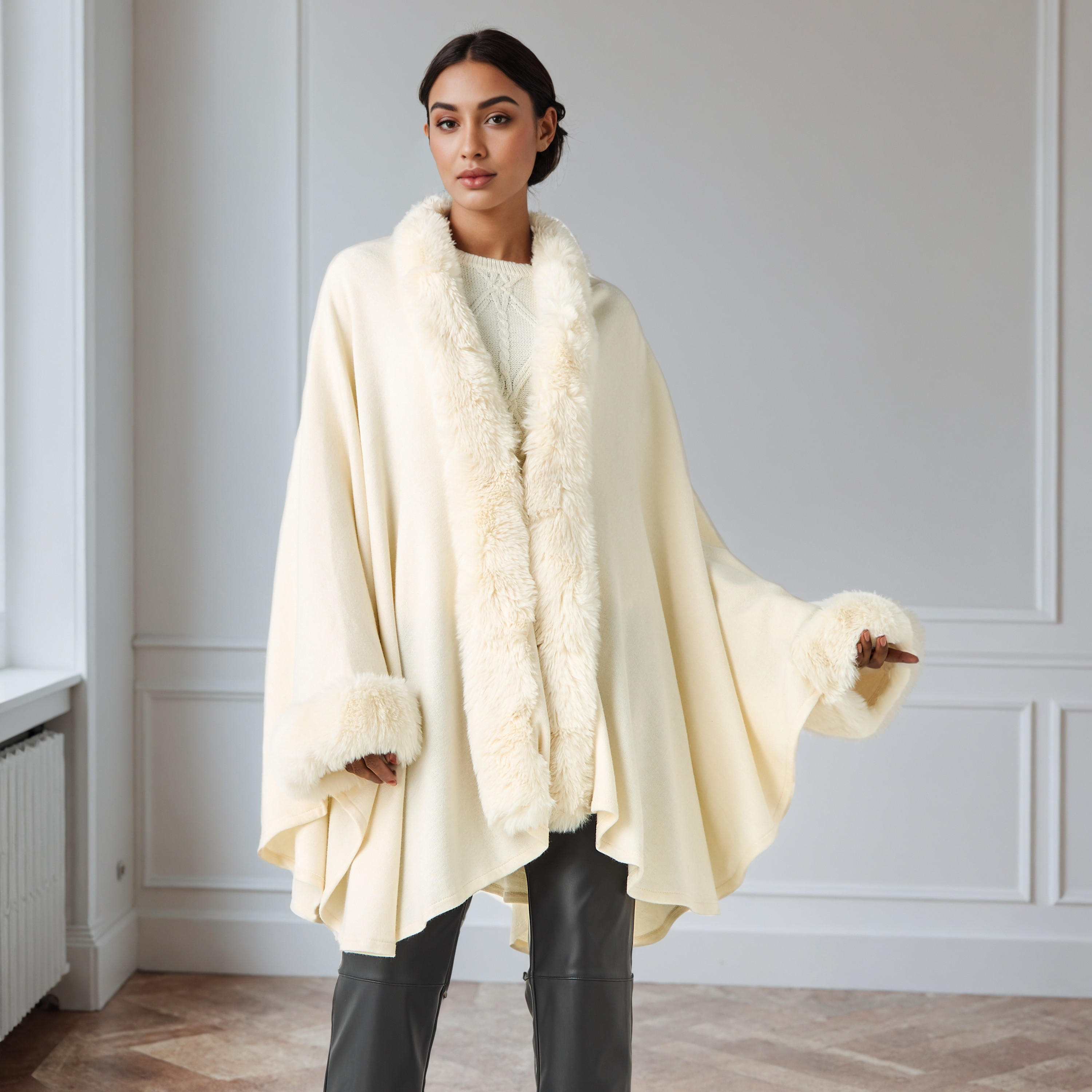 Relaxed Fit Faux Fur Open Front Poncho-women-winterwear-cardigansandjumpers-cardigans-image-1