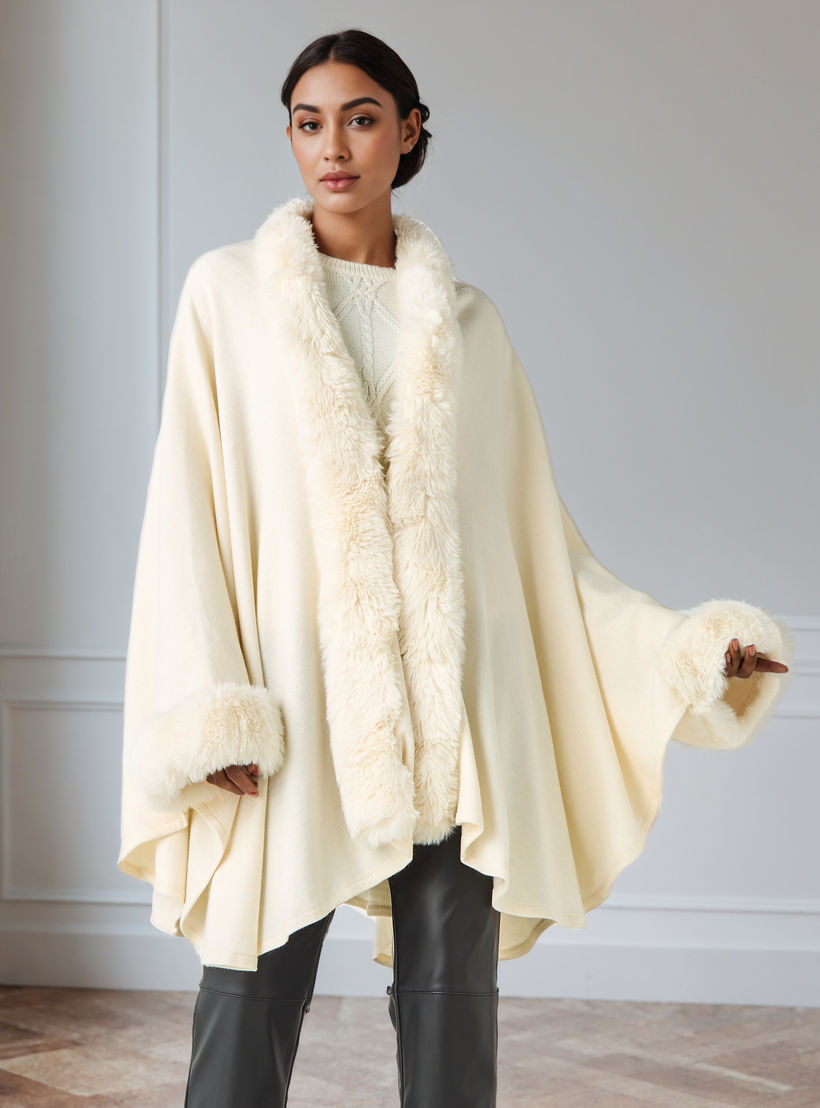 Relaxed Fit Faux Fur Open Front Poncho-women-winterwear-cardigansandjumpers-cardigans-image-1