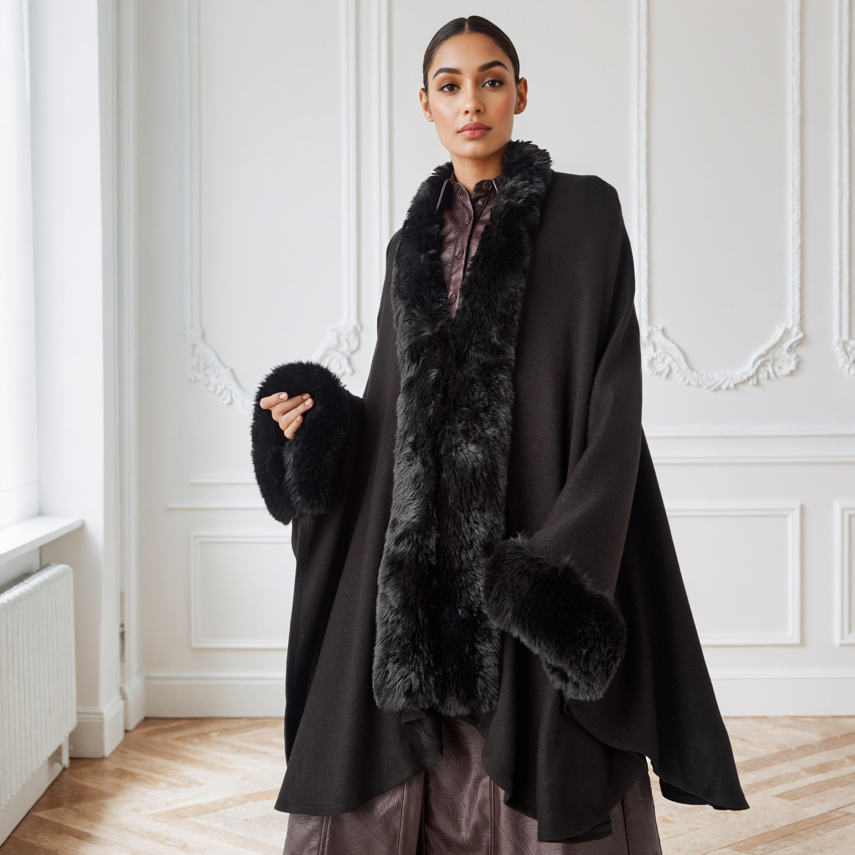 Relaxed Fit Faux Fur Open Front Poncho-women-winterwear-cardigansandjumpers-cardigans-image-1