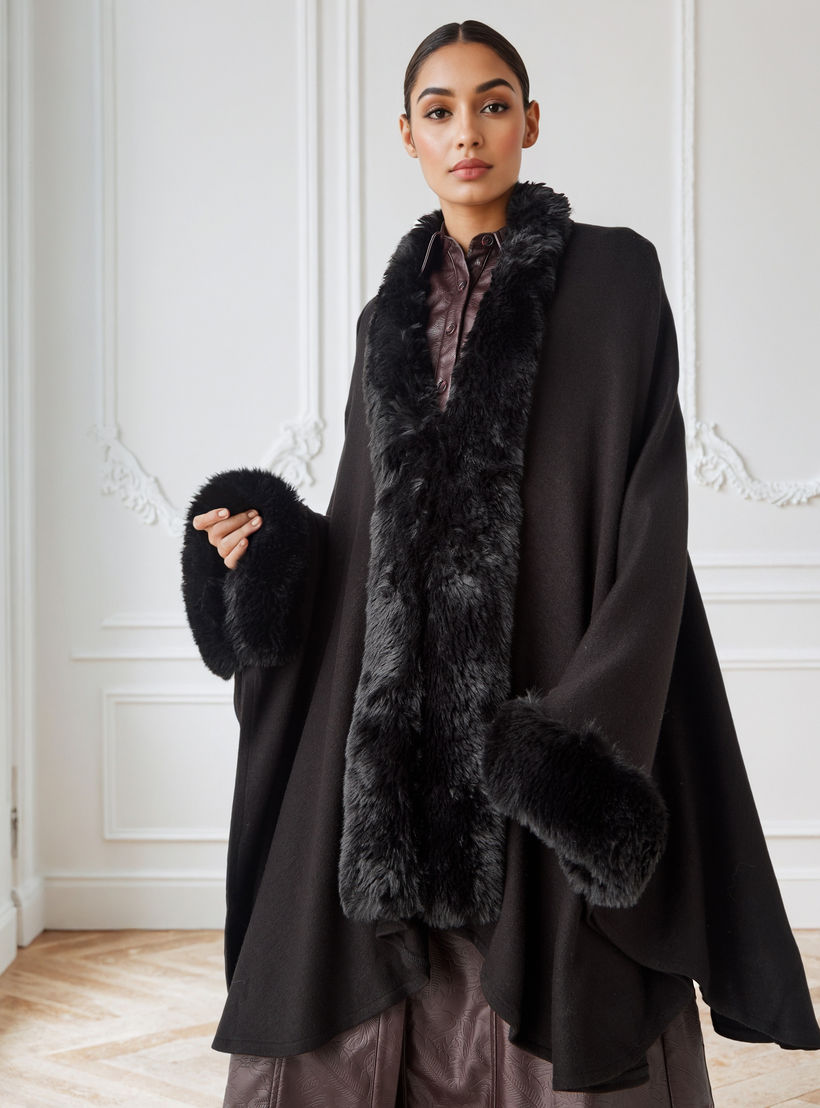 Relaxed Fit Faux Fur Open Front Poncho-women-winterwear-cardigansandjumpers-cardigans-image-1