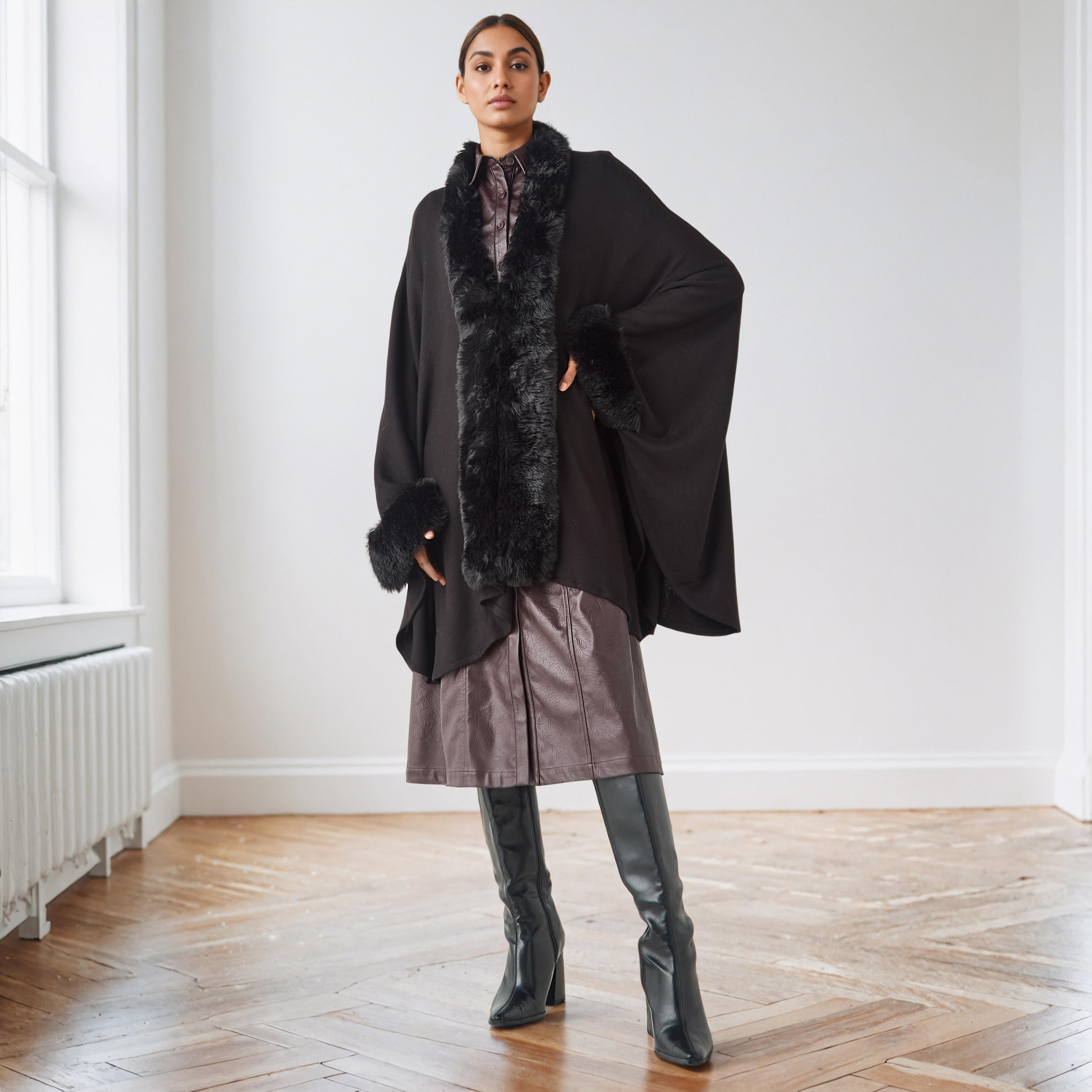 Relaxed Fit Faux Fur Open Front Poncho-women-winterwear-cardigansandjumpers-cardigans-image-2