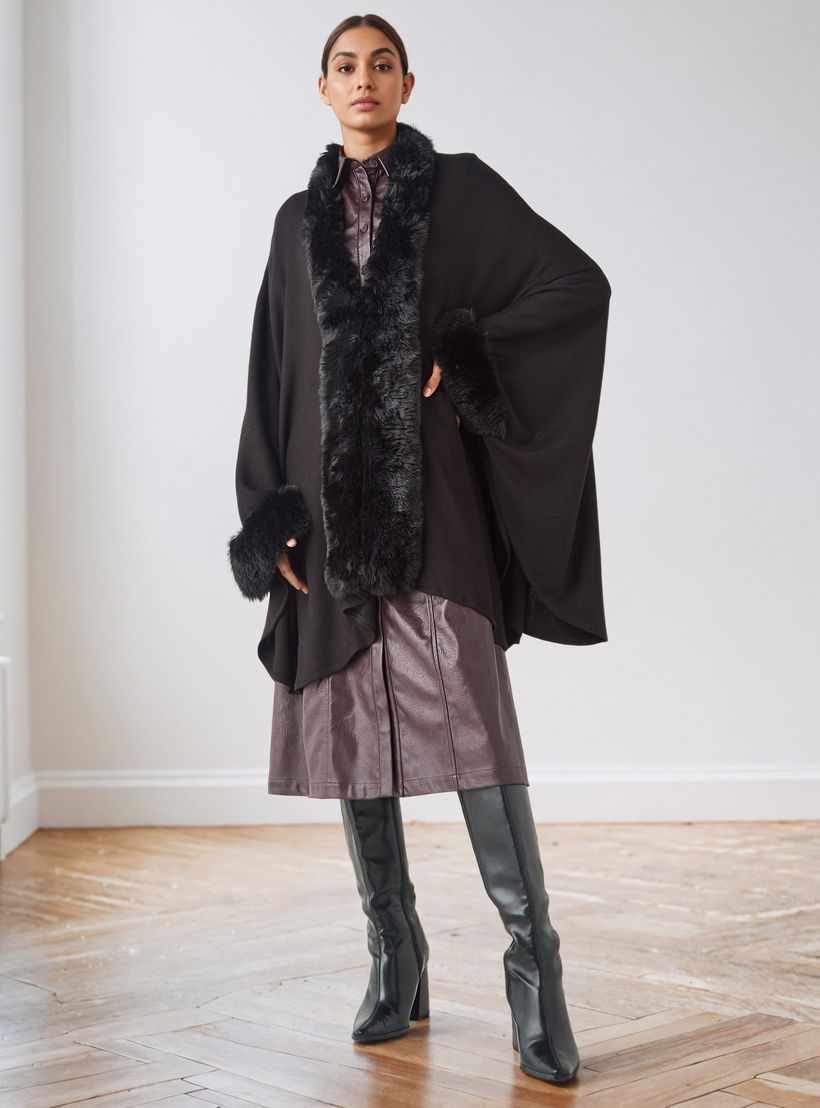 Relaxed Fit Faux Fur Open Front Poncho-women-winterwear-cardigansandjumpers-cardigans-image-2