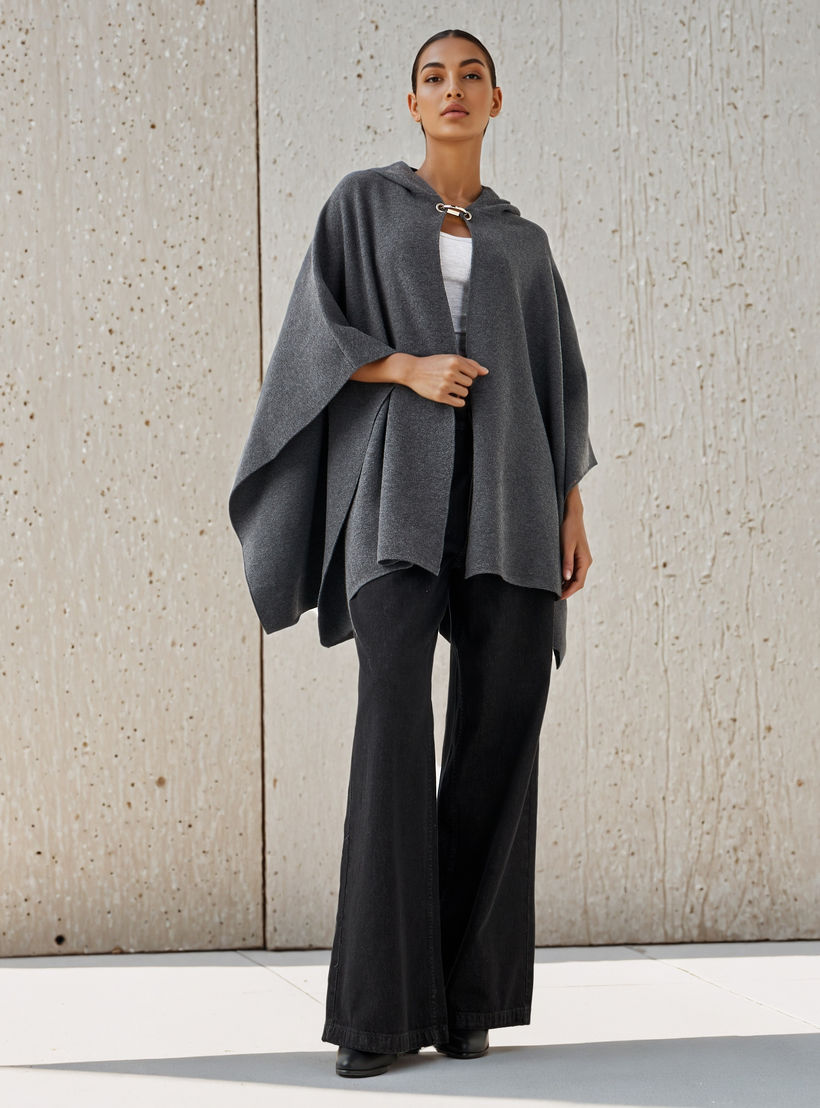 Relaxed Fit Hooded Poncho-women-winterwear-cardigansandjumpers-cardigans-image-2