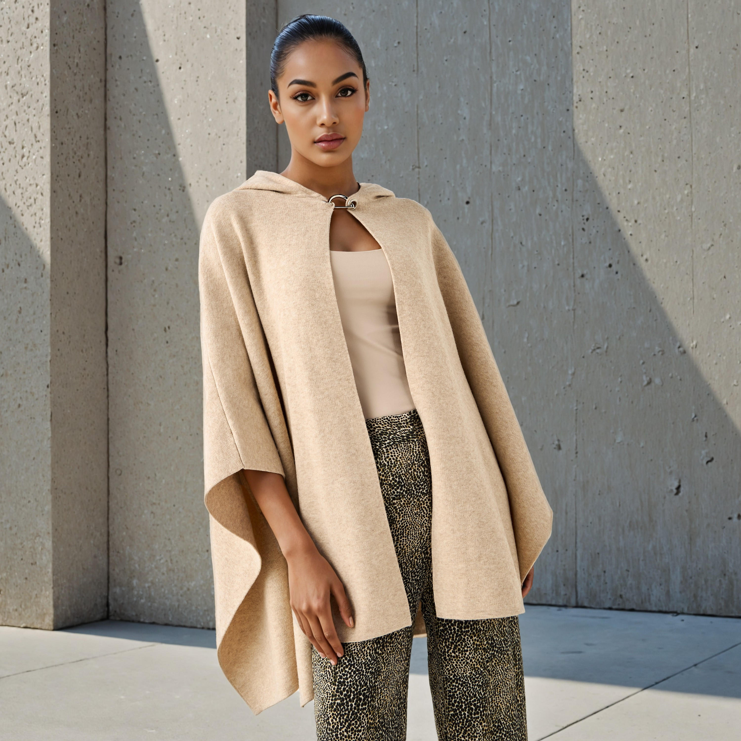 Relaxed Fit Hooded Poncho-women-winterwear-cardigansandjumpers-cardigans-image-1