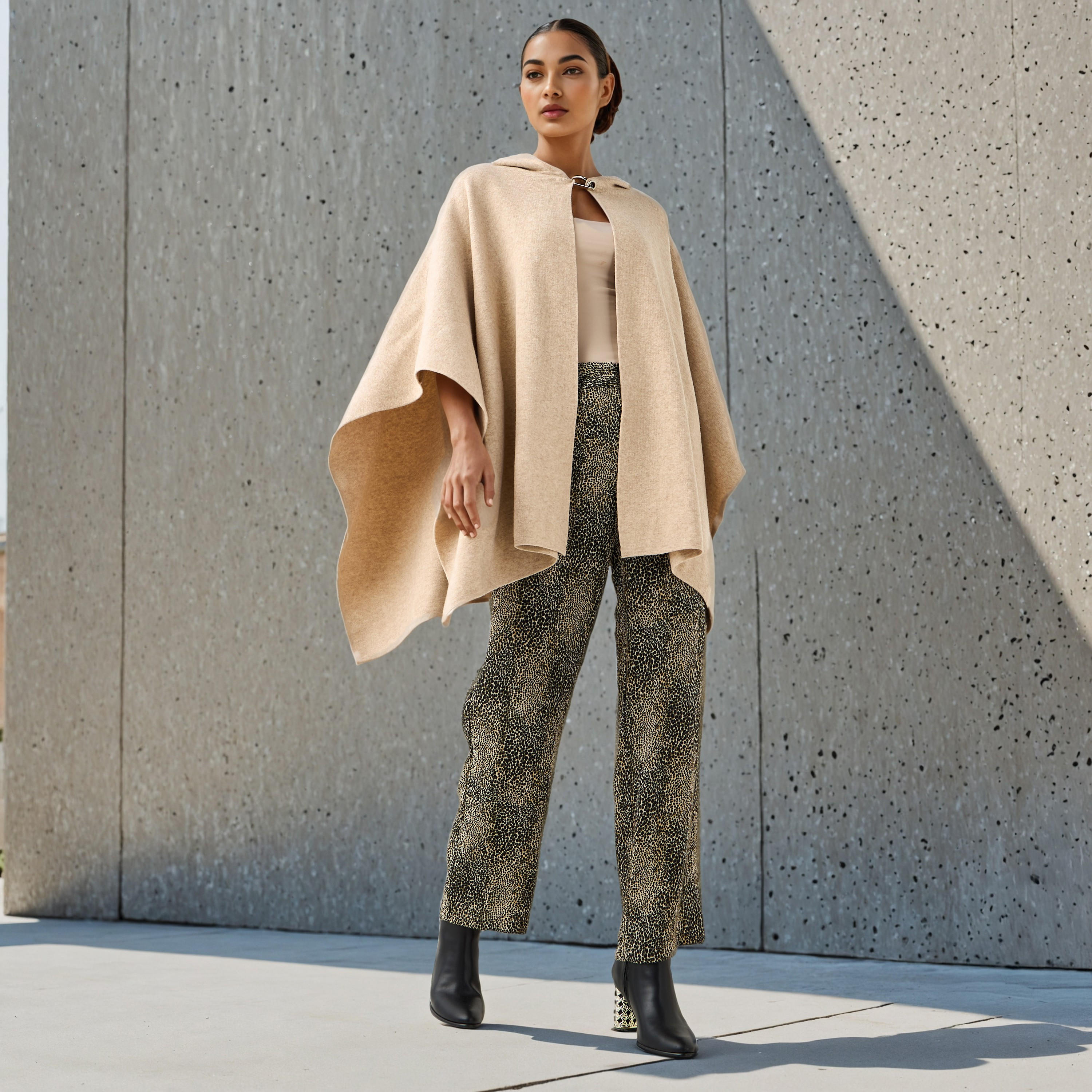 Relaxed Fit Hooded Poncho-women-winterwear-cardigansandjumpers-cardigans-image-2