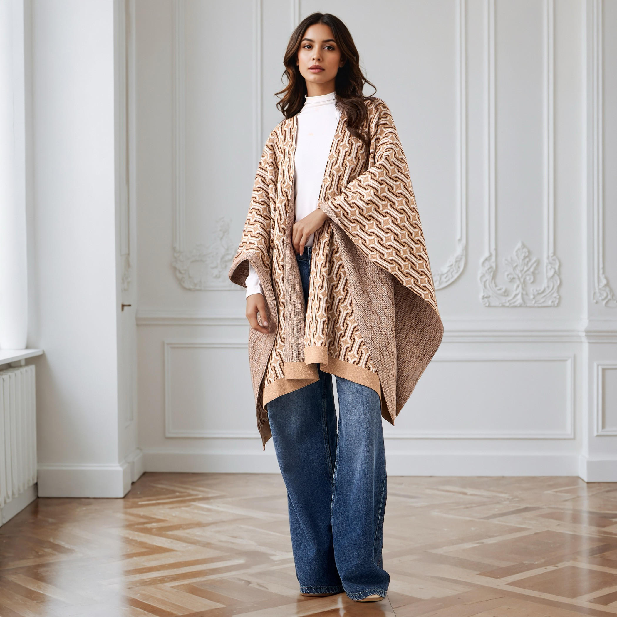 Relaxed Fit Printed Poncho-women-winterwear-cardigansandjumpers-cardigans-image-2