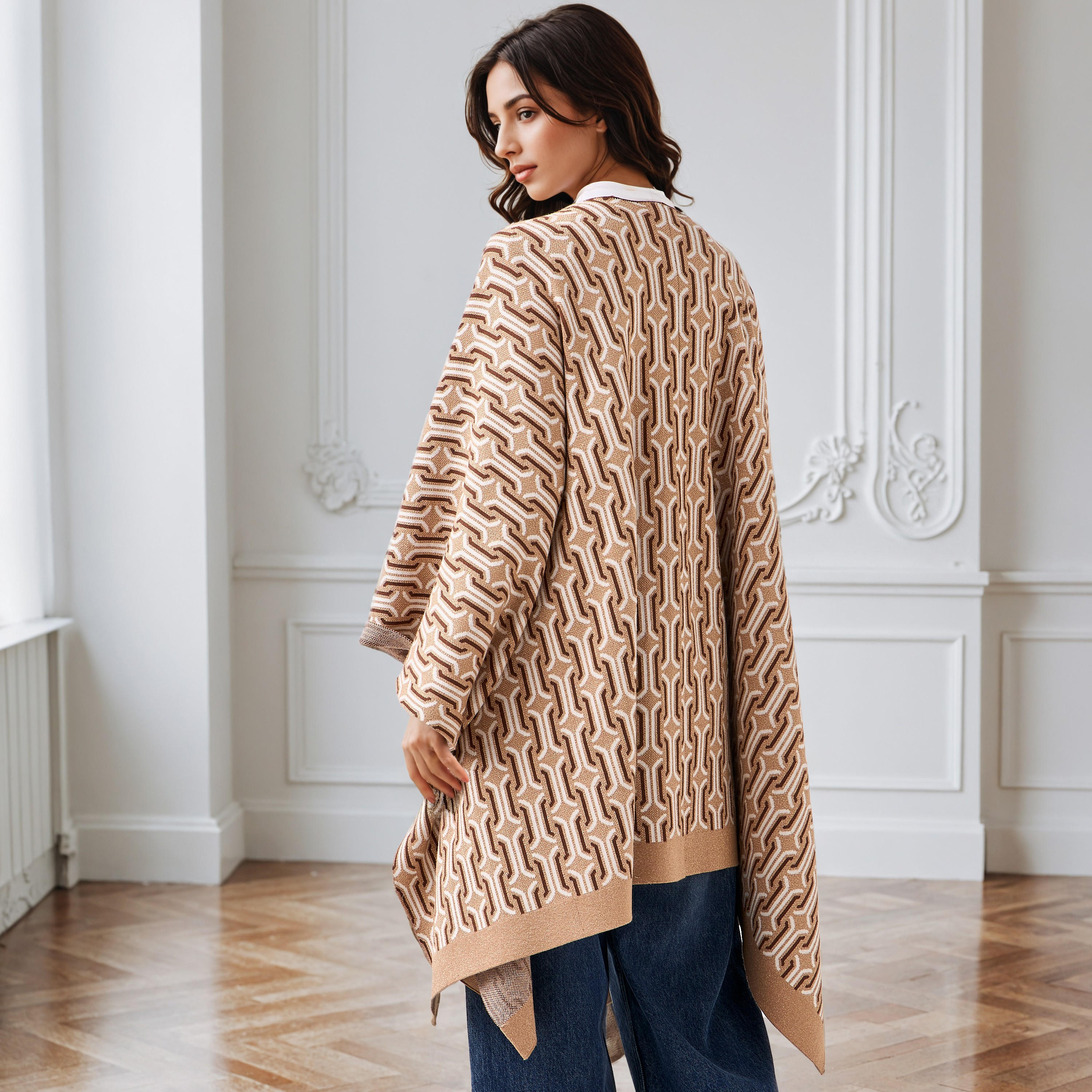 Relaxed Fit Printed Poncho-women-winterwear-cardigansandjumpers-cardigans-image-3