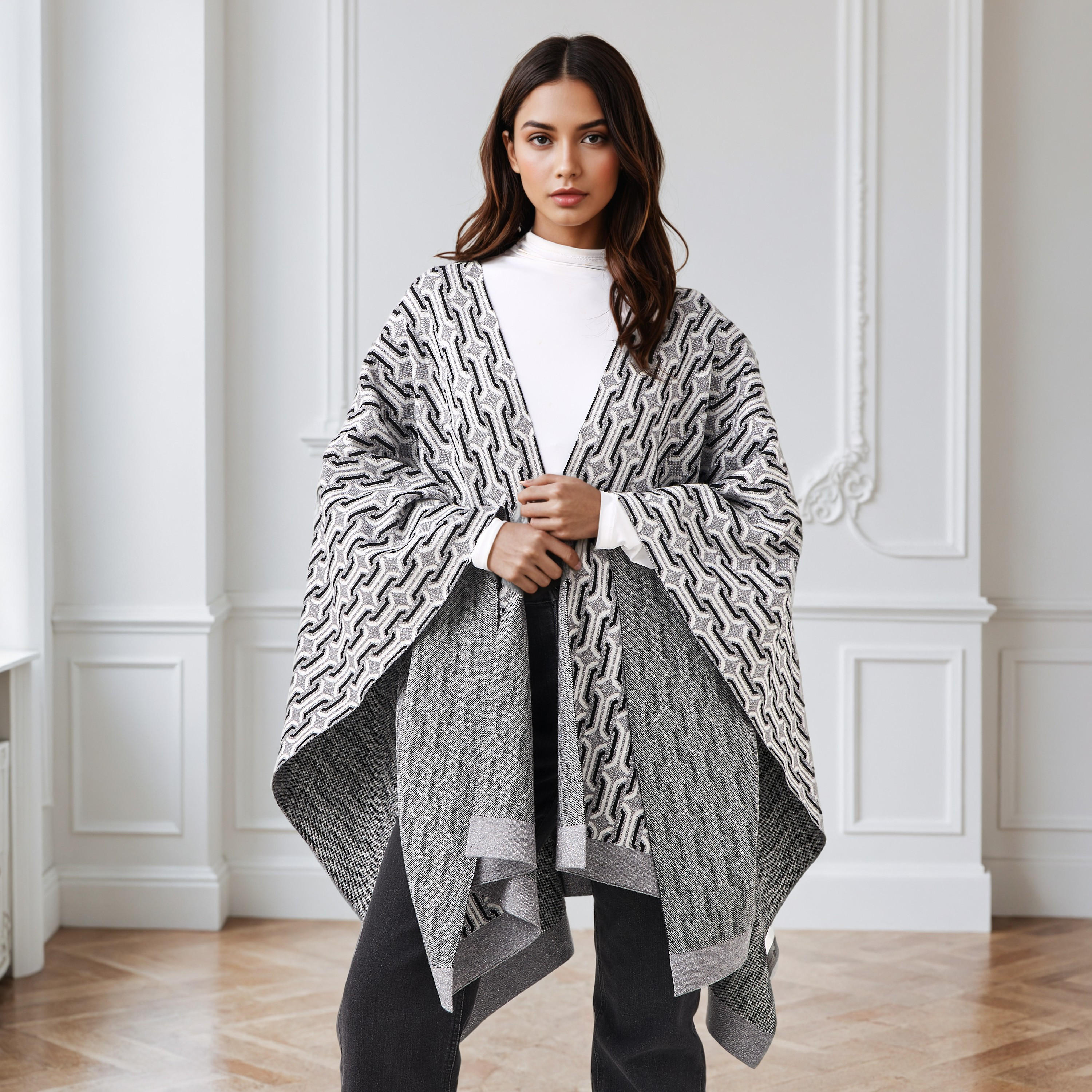Relaxed Fit Printed Poncho-women-winterwear-cardigansandjumpers-cardigans-image-1