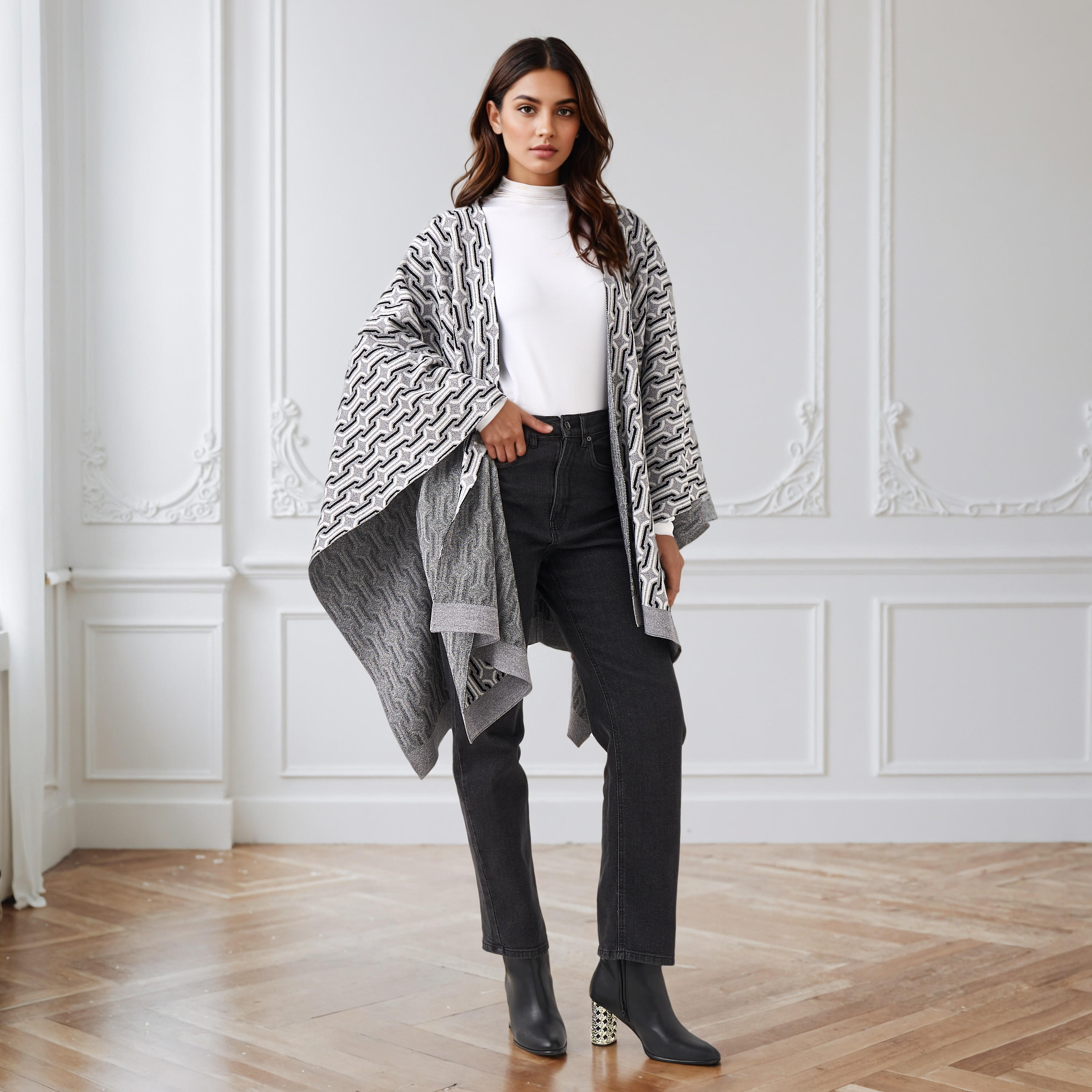 Relaxed Fit Printed Poncho-women-winterwear-cardigansandjumpers-cardigans-image-2