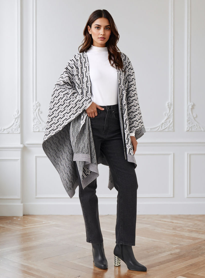 Relaxed Fit Printed Poncho-women-winterwear-cardigansandjumpers-cardigans-image-2