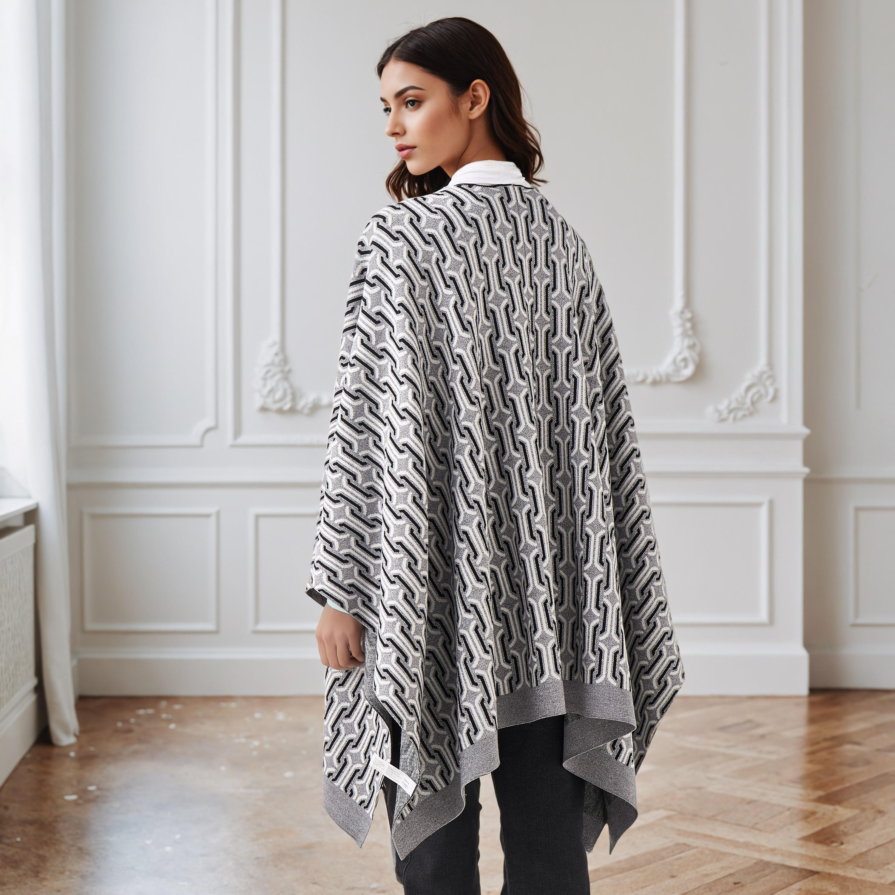 Relaxed Fit Printed Poncho-women-winterwear-cardigansandjumpers-cardigans-image-3