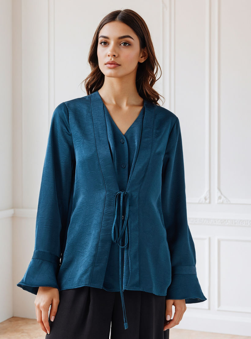 Tie-Up Detail Top with Flared Sleeves-women-clothing-shirtsandblouses-blouses-image-1